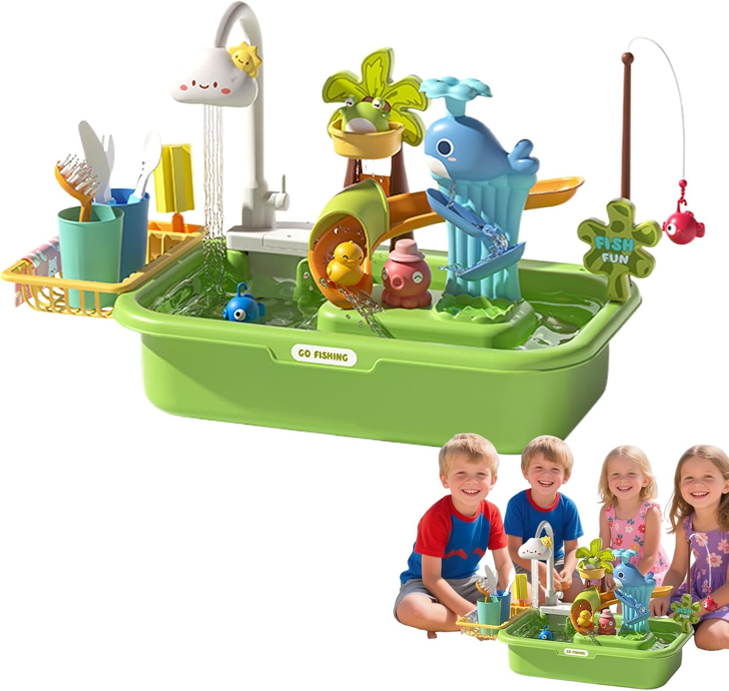Water Table - Kids Sand Water Play Set, Outdoor Sensory Activity Center with Pump and Accessories, Promotes Hand Eye Coordination and Creative Learning, Ideal for Backyard Beach Fun