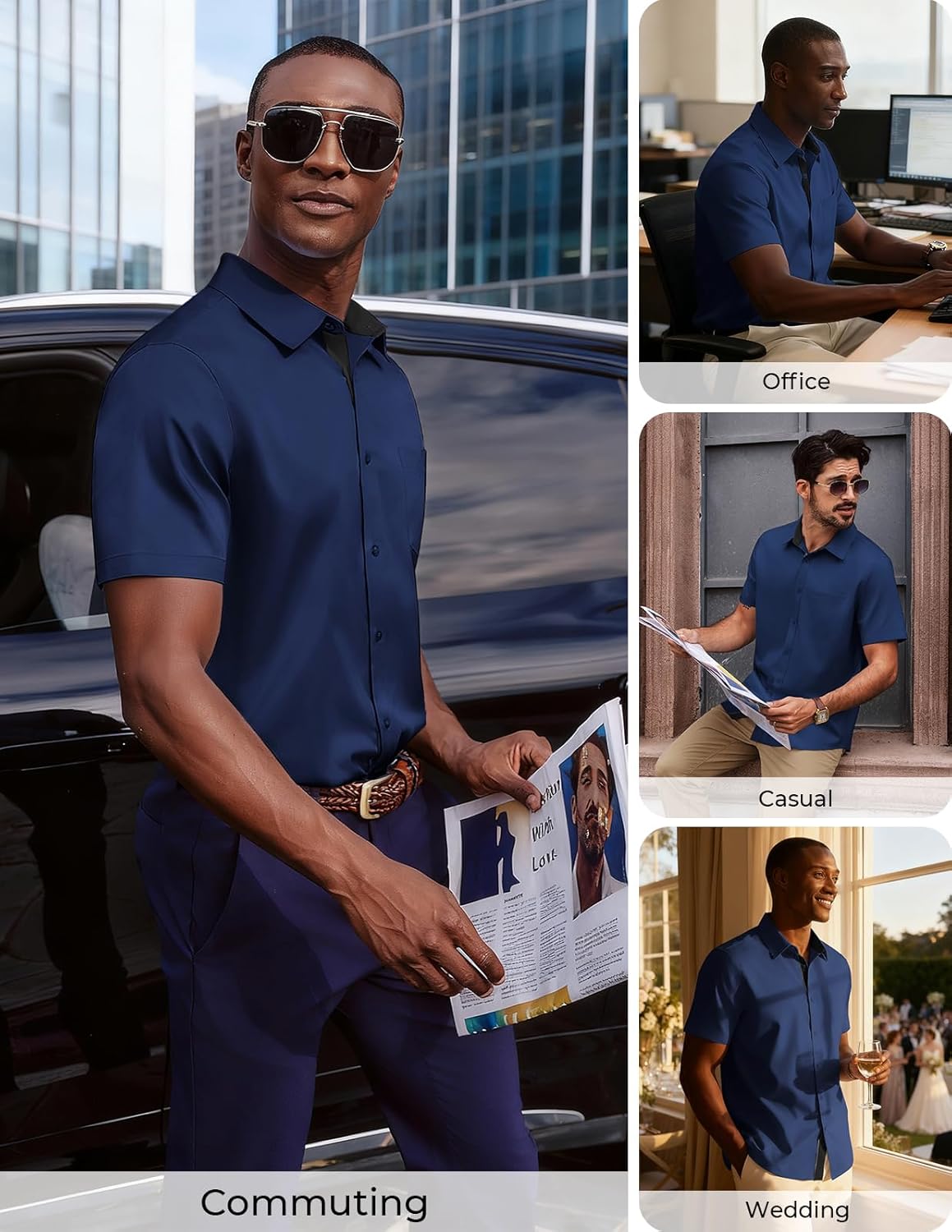 PJ PAUL JONES Mens Dress Shirt Short Sleeve Button Down Shirts Wrinkle-Free Business Casual Shirts with Pocket - Image 4