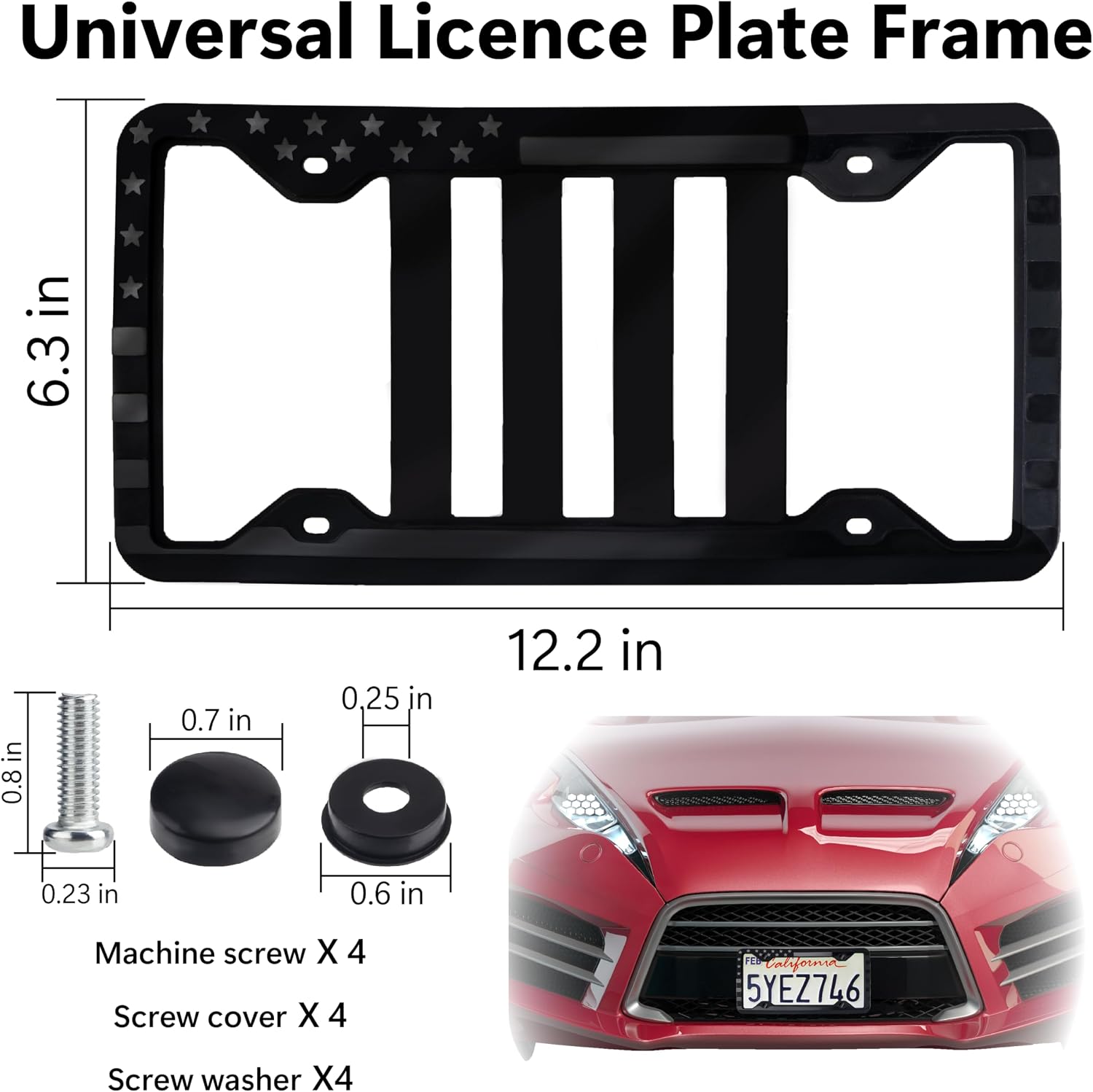 Silicone License Plate Frame, Black American Flag License Plate Frame, Rubber Licence Plate Frame Holder, 3D Stars and Stripes USA Flag Front Rear License Plate Covers Frames for Car, Truck and SUV