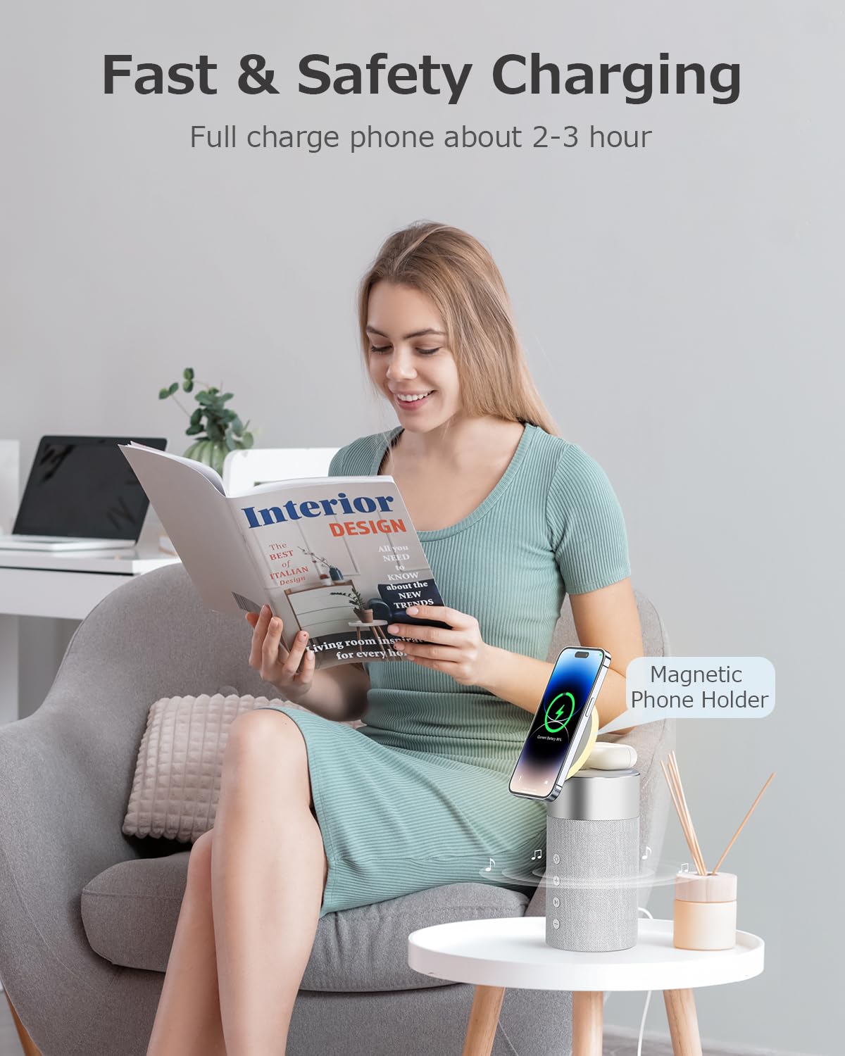 COLSUR Bluetooth Speaker with Night Light - 3 in 1 Mag-Safe Wireless Charger for iPhone 15/14/13/12 Series, AirPods Pro/3/2?Gifts for Men& Women