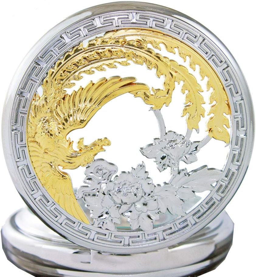 Waterproof Gold Phoenix Black Tourbillon Phases Moon Chain Fob Automatic Mechanical Pocket Watch