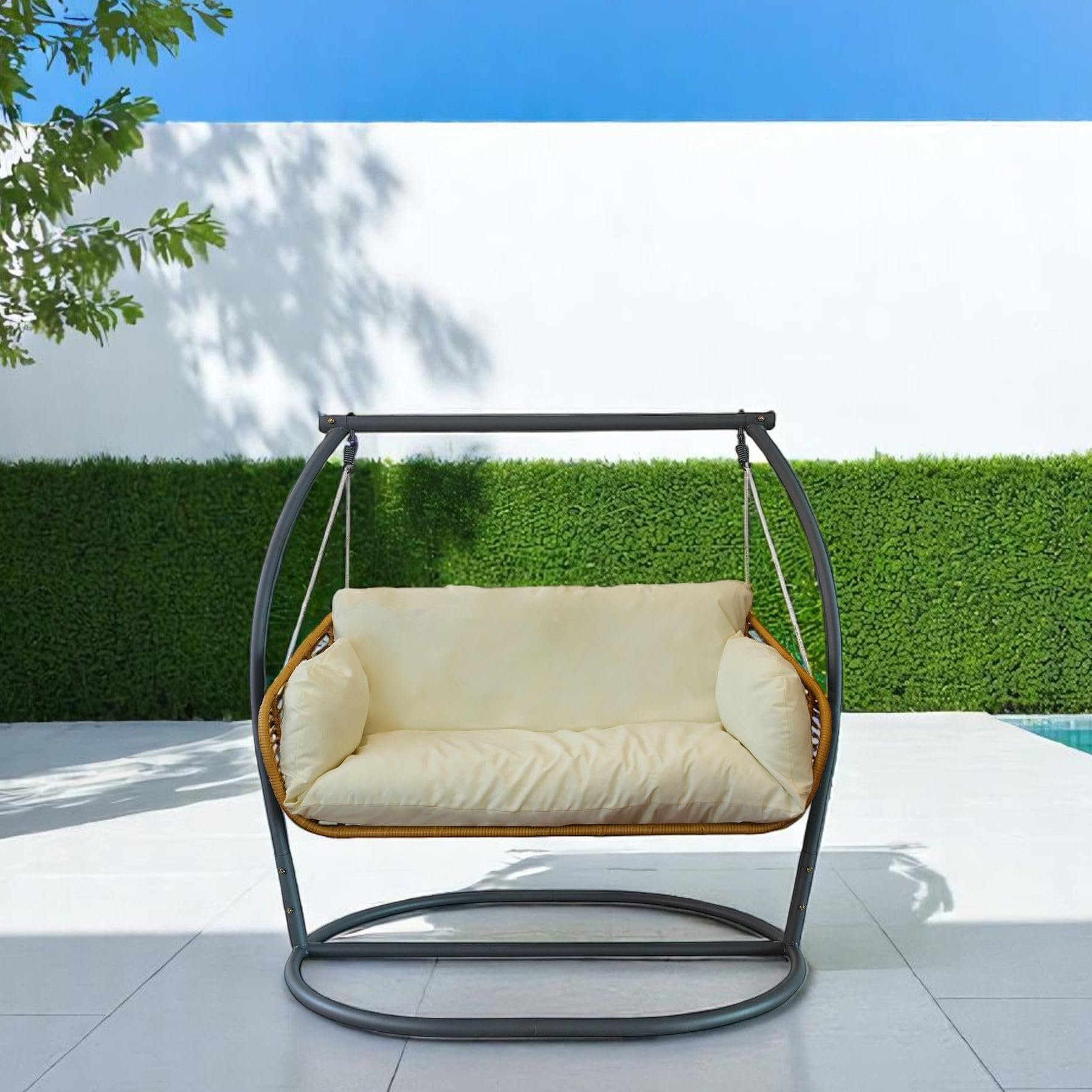 Milani Home - dondolo da giardino due posti in metallo con struttura, beige, per terrazzo e veranda