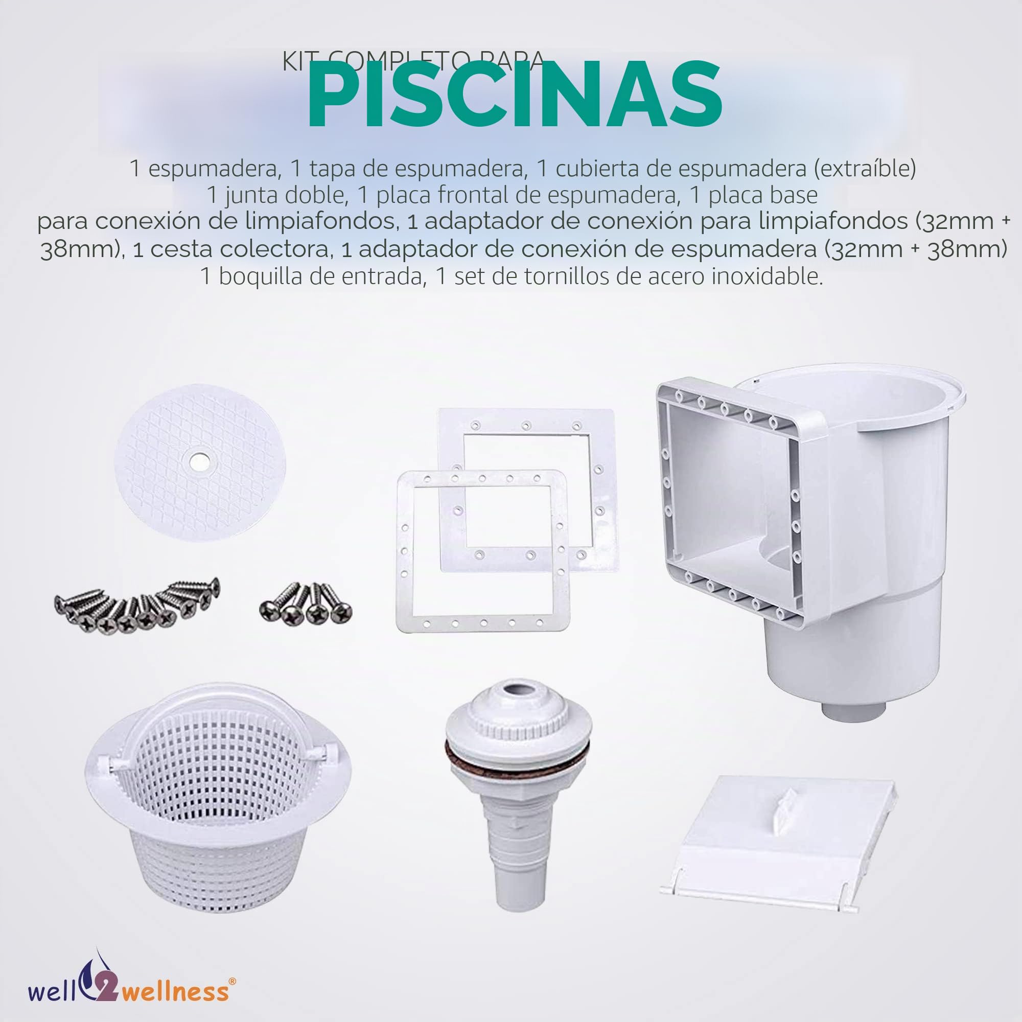 well2wellness Set de Skimmer de Piscina S1 – Juego de Skimmer de Superficie para Piscinas, Incluye Boquilla de Entrada | Juego completo, incluye boquilla de entrada