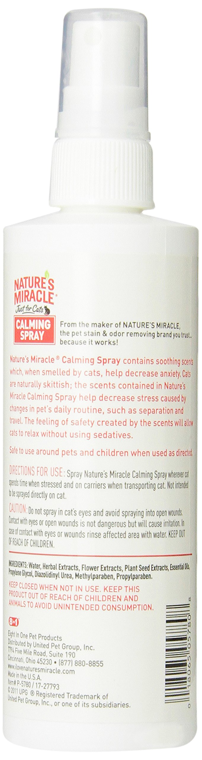 Nature's Miracle Just for Cats Calming Spray Stress Reducing Formula, 8