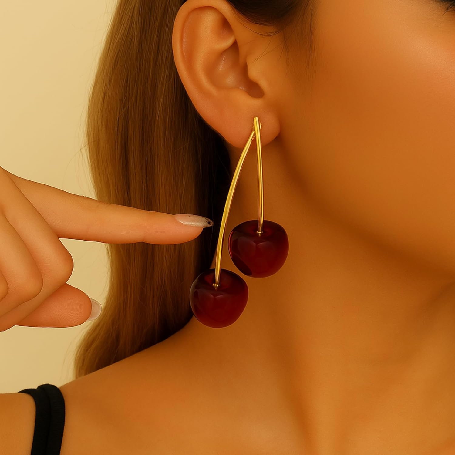 Cherry Dangle Earrings for Women, Cute Red Fruit Drop Earrings, Statement Jewelry, Fun and Quirky Gifts, Lightweight Gold Fruit Accessories - Image 6