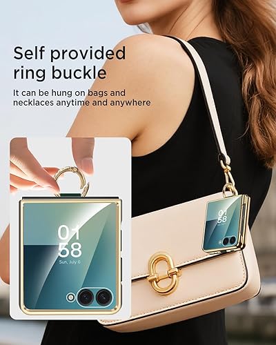 Vista 26 de Miimall Funda de piel compatible con Samsung Galaxy Z Flip 5 5G 2023 con soporte de anillo de metal, [a prueba de golpes y caídas] Funda protectora