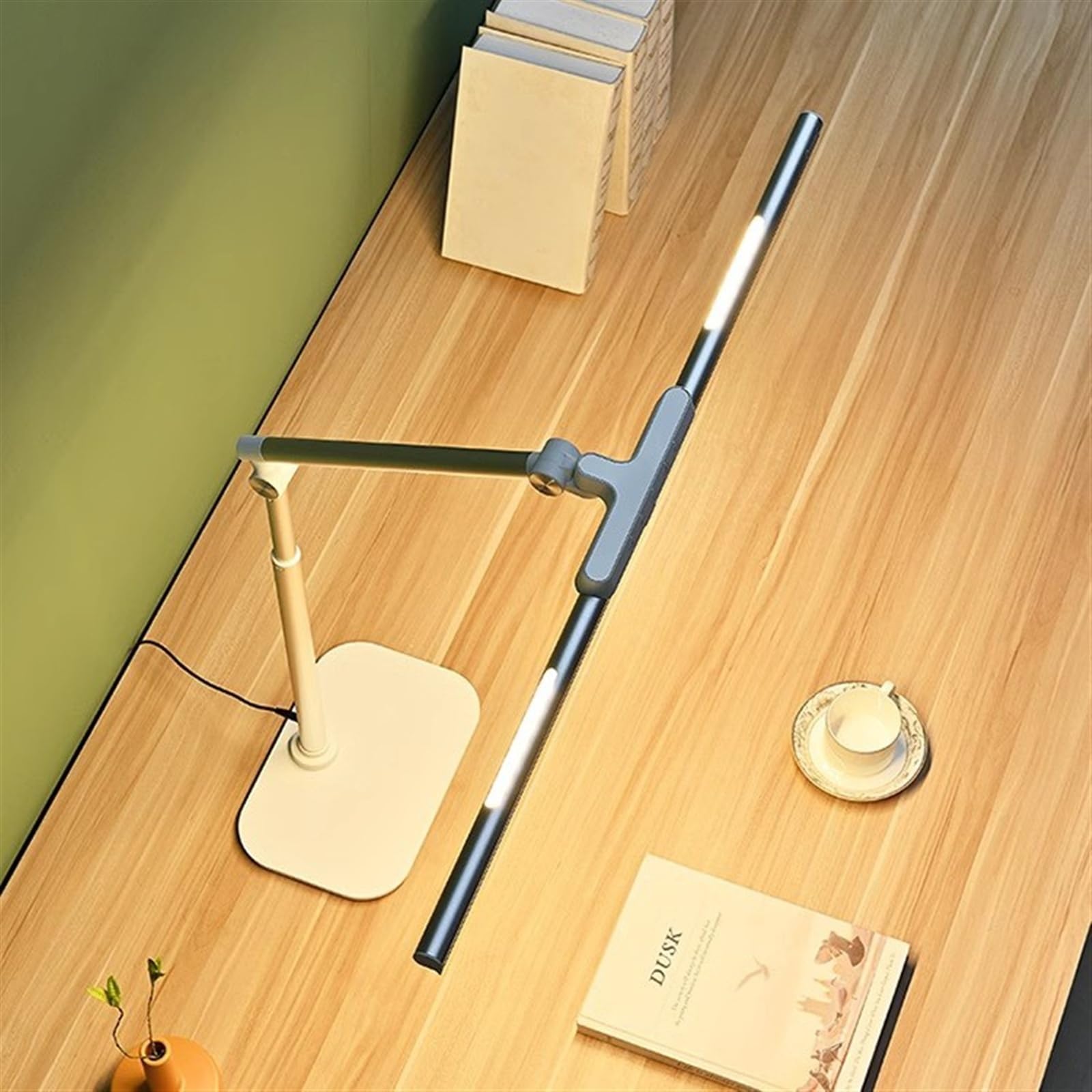 Luci da scrivania Lampada da scrivania a LED for ufficio domestico, doppia sorgente luminosa 24 W con altezza regolabile, 5 luminosità della luce lettura tavolo for studio, timer automatico 45 minuti