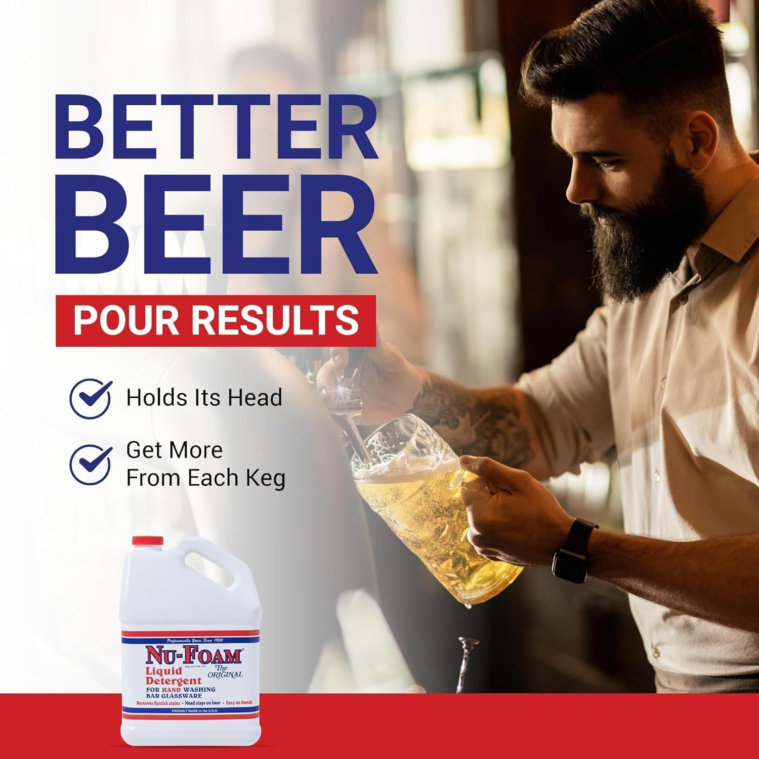 Nu-Foam Low Low Suds Liquid Detergent for Bar Glassware - Original Streak-Free Solution - Hand Washing Bar, Tavern, Brewery Supplies - Concentrated (5 Gallon Pail)