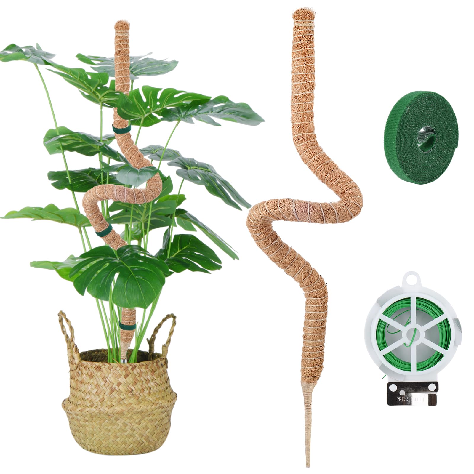 MABUSIYIMoss Pole,Bendable Plant Supports,47" Coir Moss Pole for ndoor and Outdoor Climbing Plants,Monstera & Cheese Plant.2M Garden Ties and 20M Twist ties with cutte（47" 1PCS）