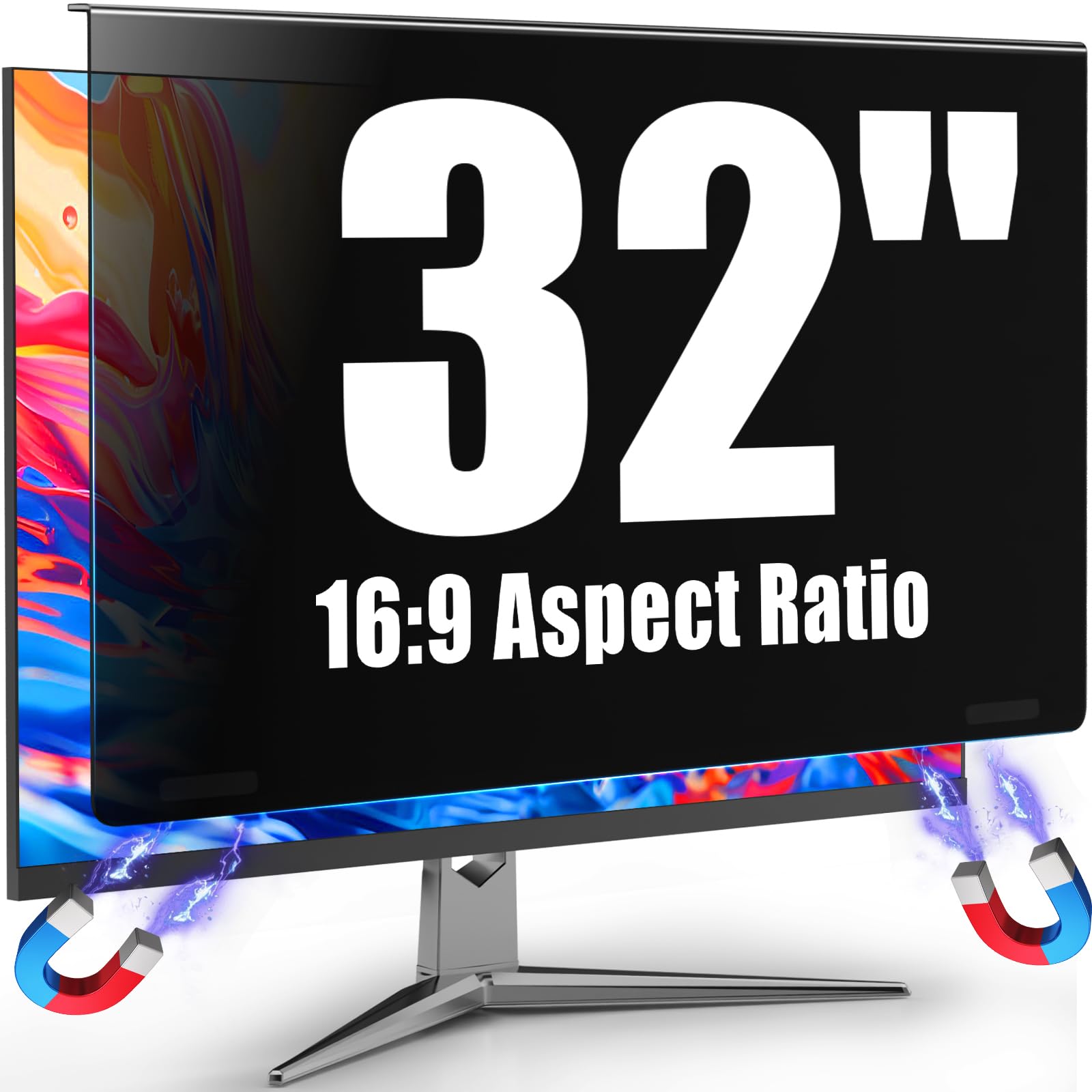 Magnetic 32 Inch Privacy Screen for Computer Monitor 16:9 Aspect Ratio, Hanging Anti Blue Light Shield Eyes Protection, Removable Blackout Anti Spy Security Protector