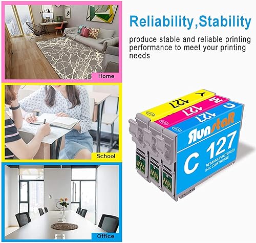 Miniatura 4 de Run Star Paquete de 3 cartuchos de tinta remanufacturados 127 T127 de repuesto para Epson 127 T127 Combo uso para impresoras WF-3520 WF-3540 WF-7010