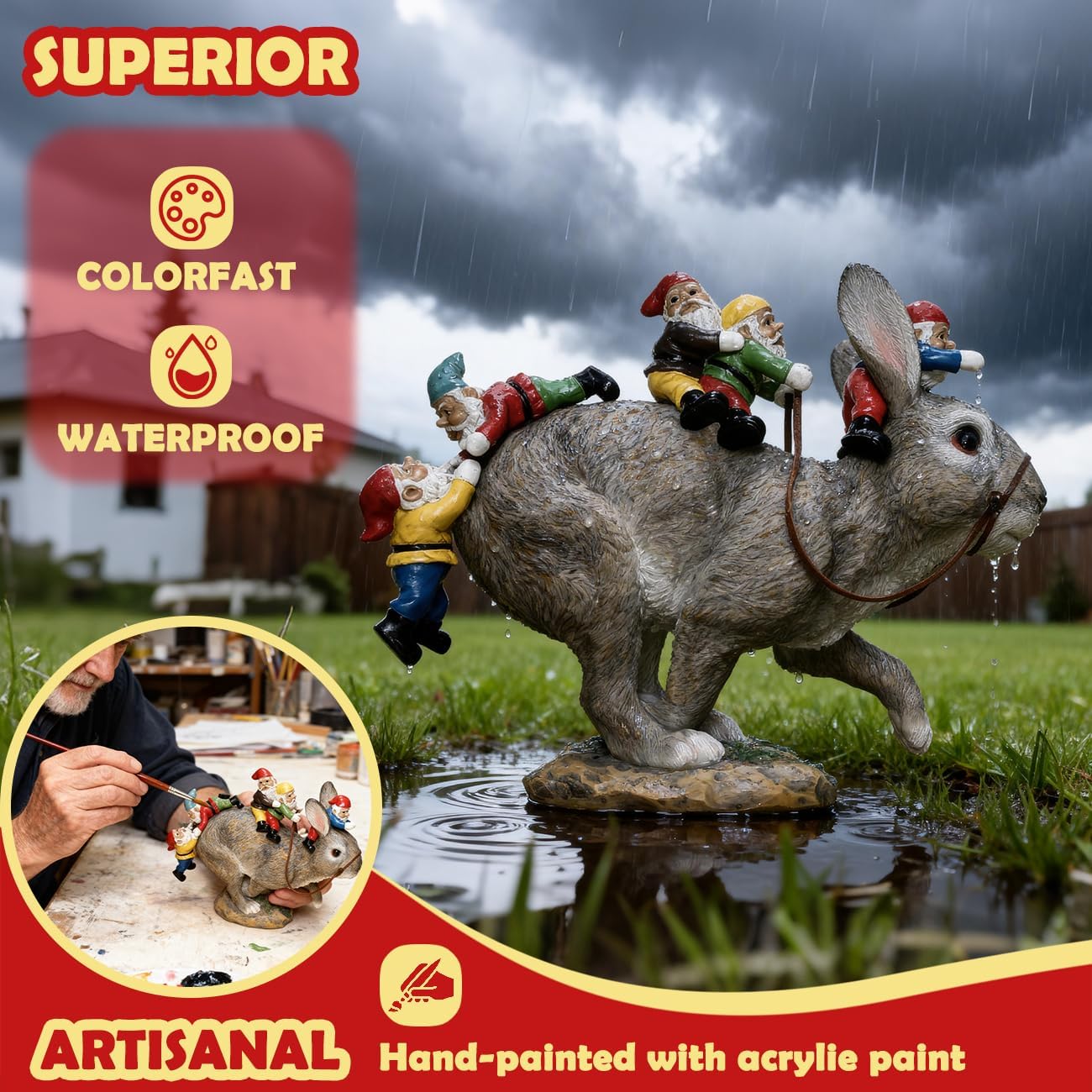 Sunthus Garden Gnomes Decorations for Yard Bunny Statue Funny Outdoor Decor Rabbit - Image 2