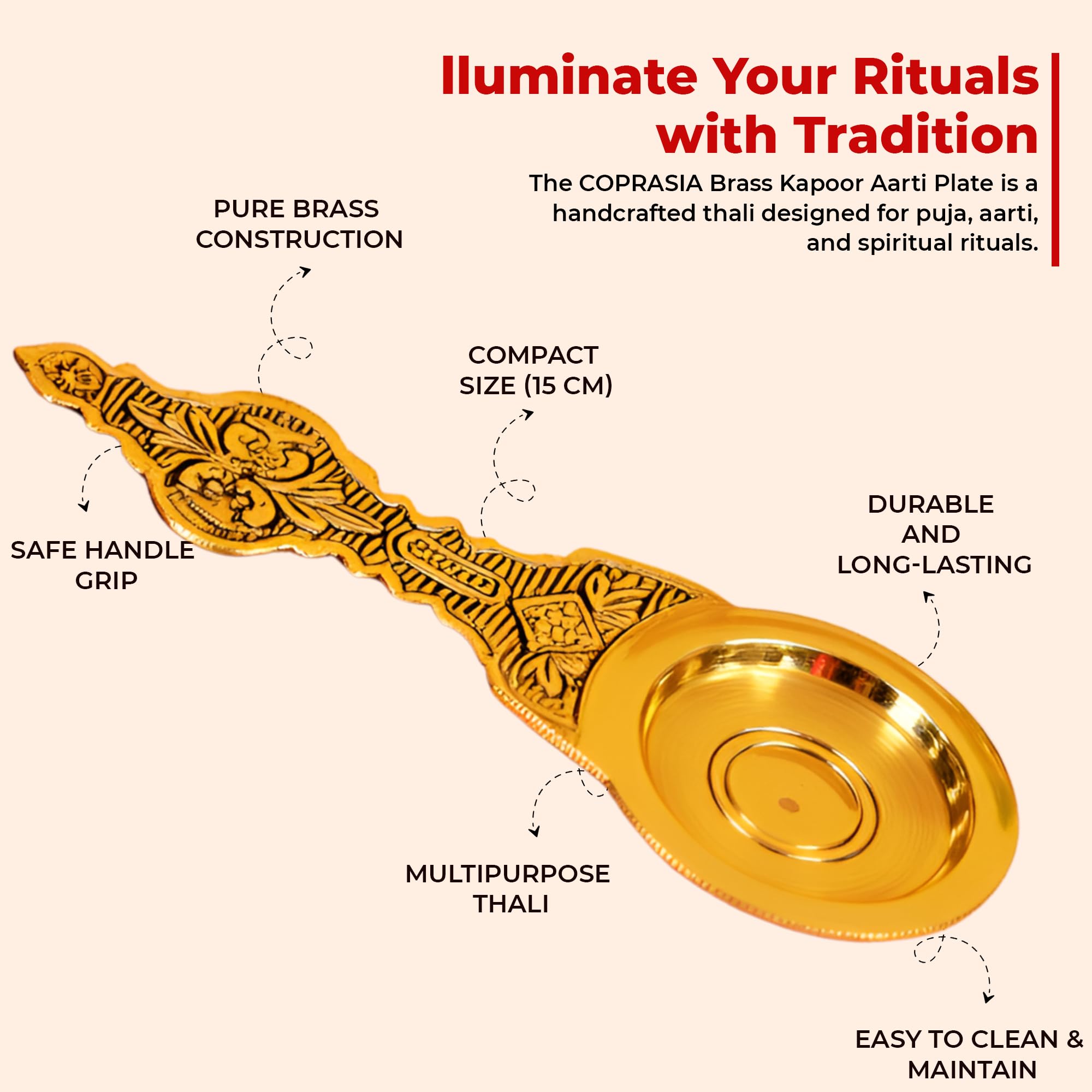 COPRASIA Brass Kapoor Aarti Plate | Traditional Brass Camphor