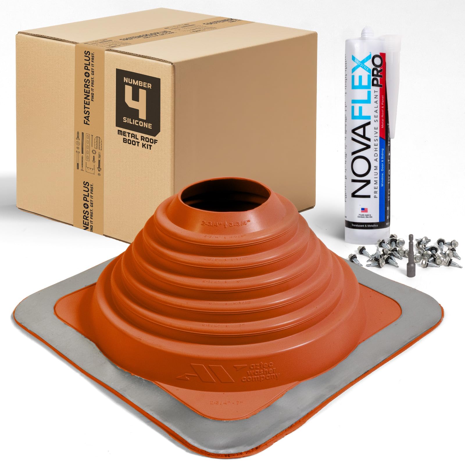 Fasteners Plus #4 Square Silicone Metal Roof Pipe Flashing Boot