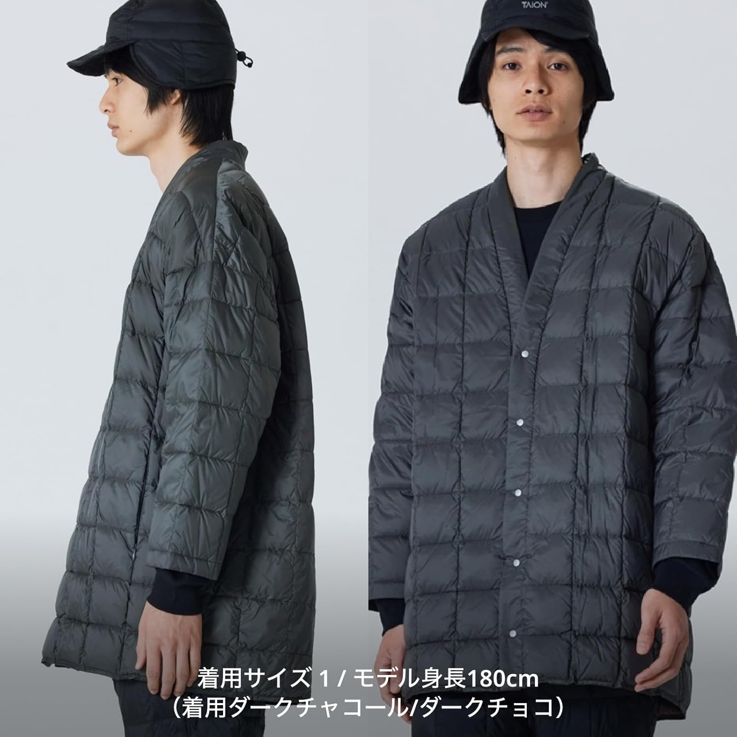 タイオン　ベーシック ハンテン ダウンカーディガン　黒　101HT サイズ2 TAION〉[UNISEX] ベーシック ハンテン ダウンカーディガン(TAION