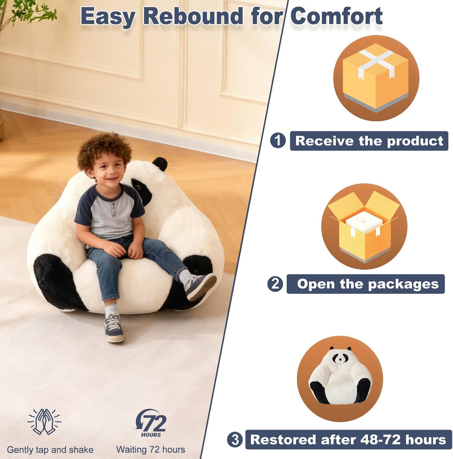 Anwick Animal Bean Bag Chairs for Toddler & Kids, Panda-Shaped Memory Foam Filled Beanbag Couch, Comfy Lazy Sofa Reading Chair with Armrest, Plush Floor Lounger Accent Chairs for Playroom, Bedroom