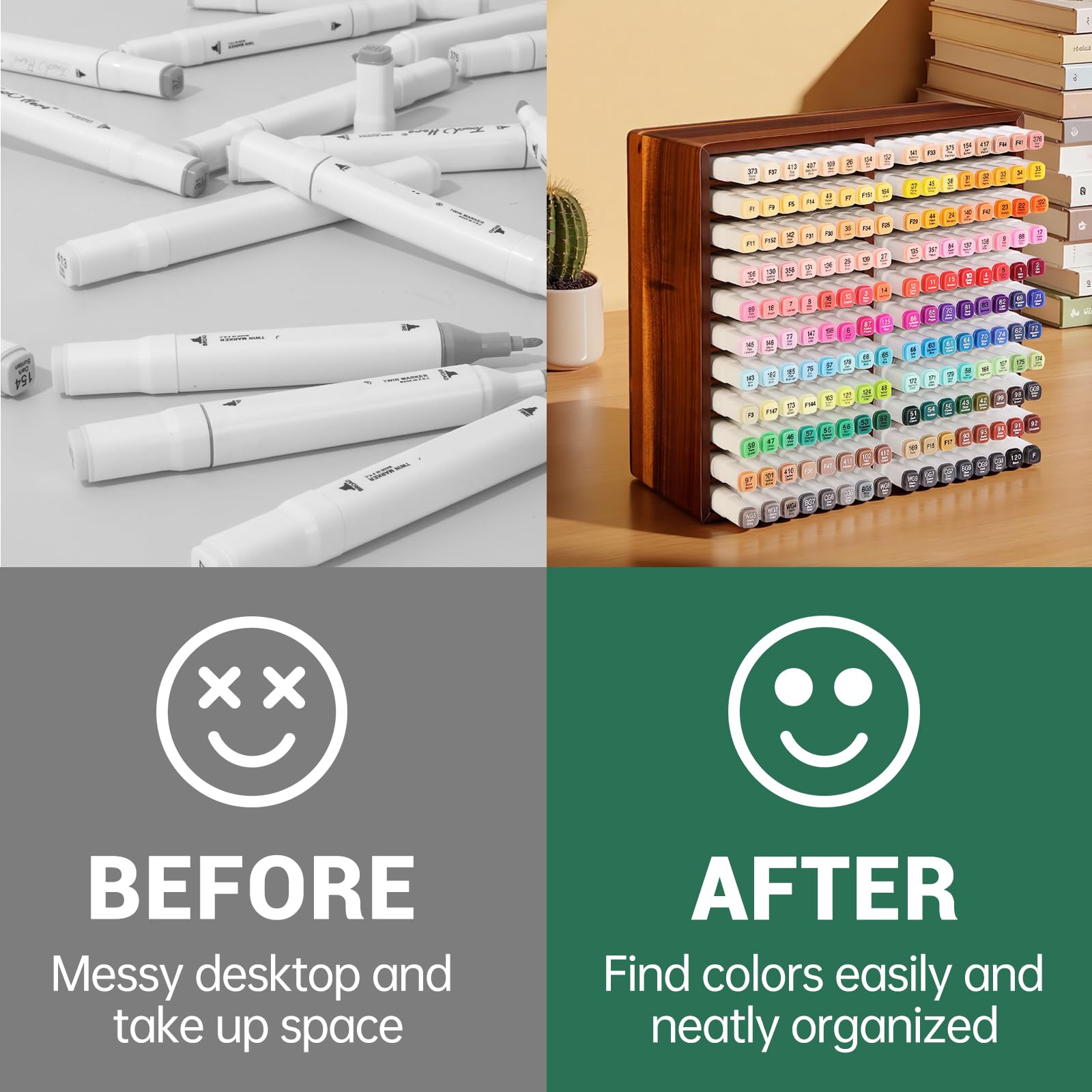 walowalo Marker-Organizer, Für 176/280 Marker, Marker-Halter Aus Bambus, Künstlerbedarf-Bleistift-Aufbewahrungs-Organizer, All-in-One-Marker-Aufbewahrung Stifte Organizer (Haltet 176pcs Marker-Holz)