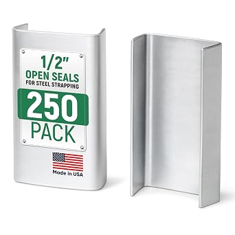 1/2" Open Seals for Steel Strapping, Pack of 250 | Heavy-Duty Metal Clips for Securing Heavy Loads, Pallets, Packaging - Sturdy Strap Clips for Steel Banding Jobs