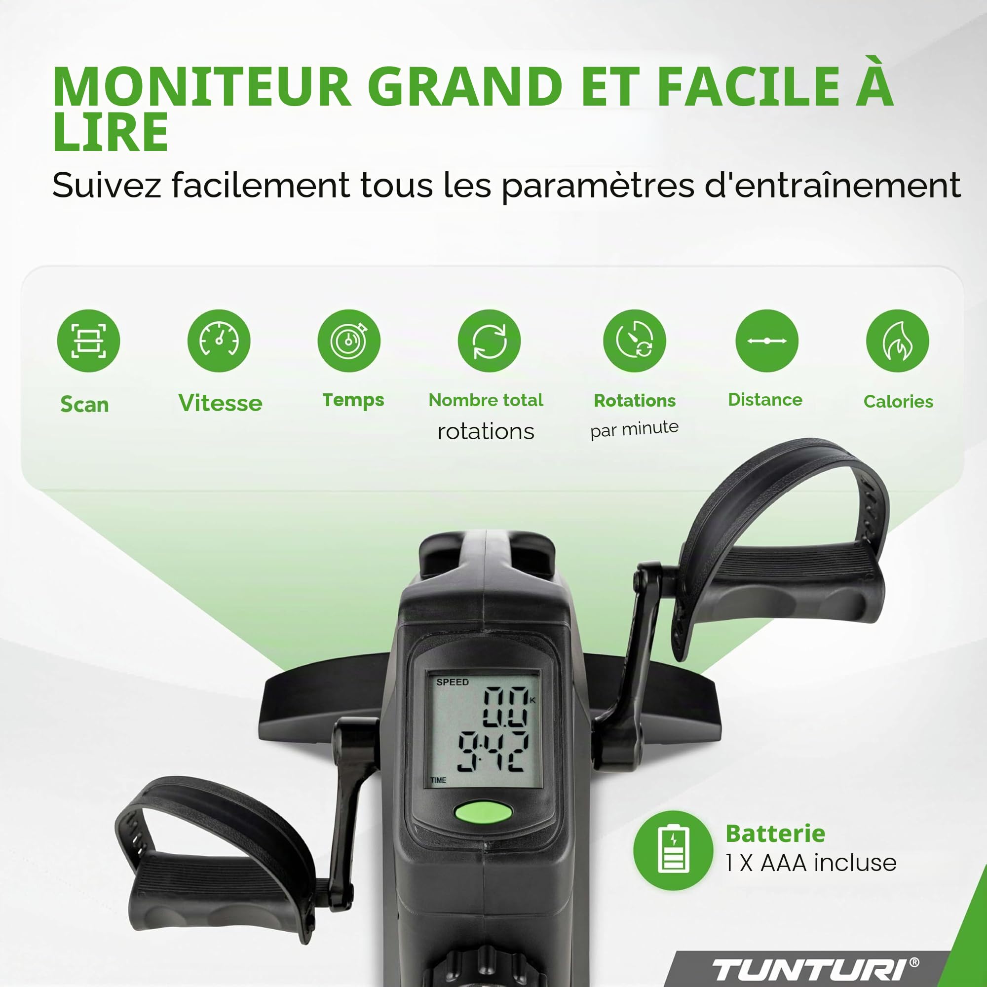 Tunturi Cardio Fit M35 Mini Vélo d'Appartement Freinage magnétique / Pédales Trainer Appareil d'exercice / Trainer Pédalier pour Bras et Jambes / Entraîneur d'exercice de Résistance Réglable