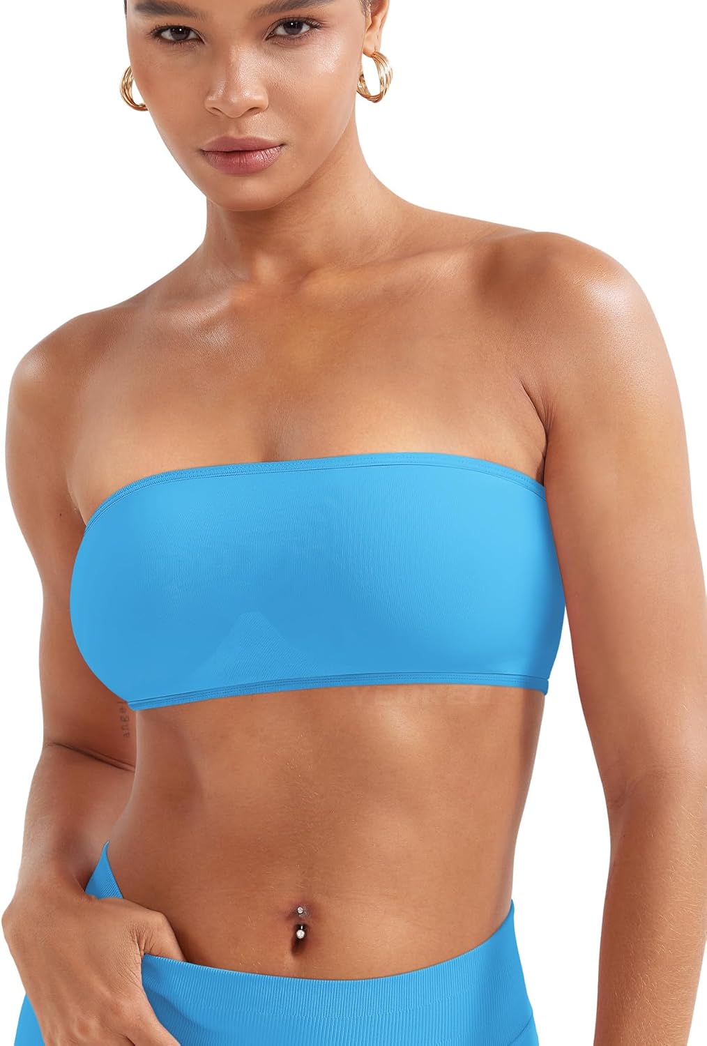 YEOREO Women Strapless Bandeau Sports Bra Padded Tube Top Workout Impact Backless Bralette Seamless Gym Yoga Everyday Bras