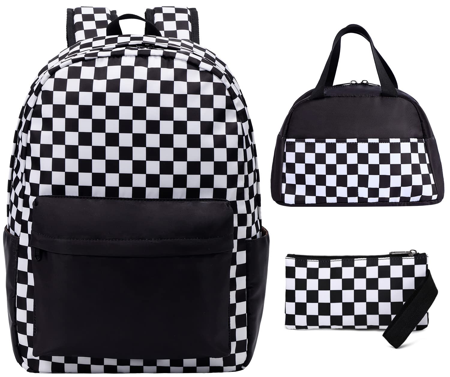 Checkered Backpack - School Backpack for Kids, Large Capacity, Waterproof, Lightweight, Black