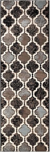 Miniatura 1 de SUPERIOR Ellery - Alfombra moderna de enrejado para interiores con respaldo de yute, 2 x 11 pies, color chocolate