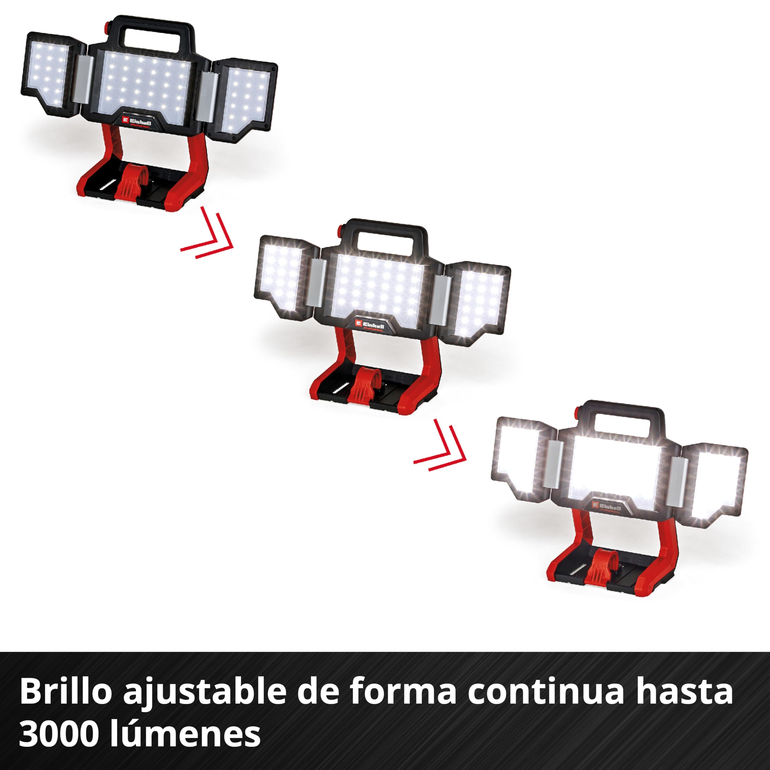 Einhell Professional Lámpara con batería TP-CL 18/3000 Li Set-Solo | PXC | 18 V | 3000 lm regulable | 5700 K | cabezal iluminación pivotante | paneles luminosos plegables | trípode | sin batería