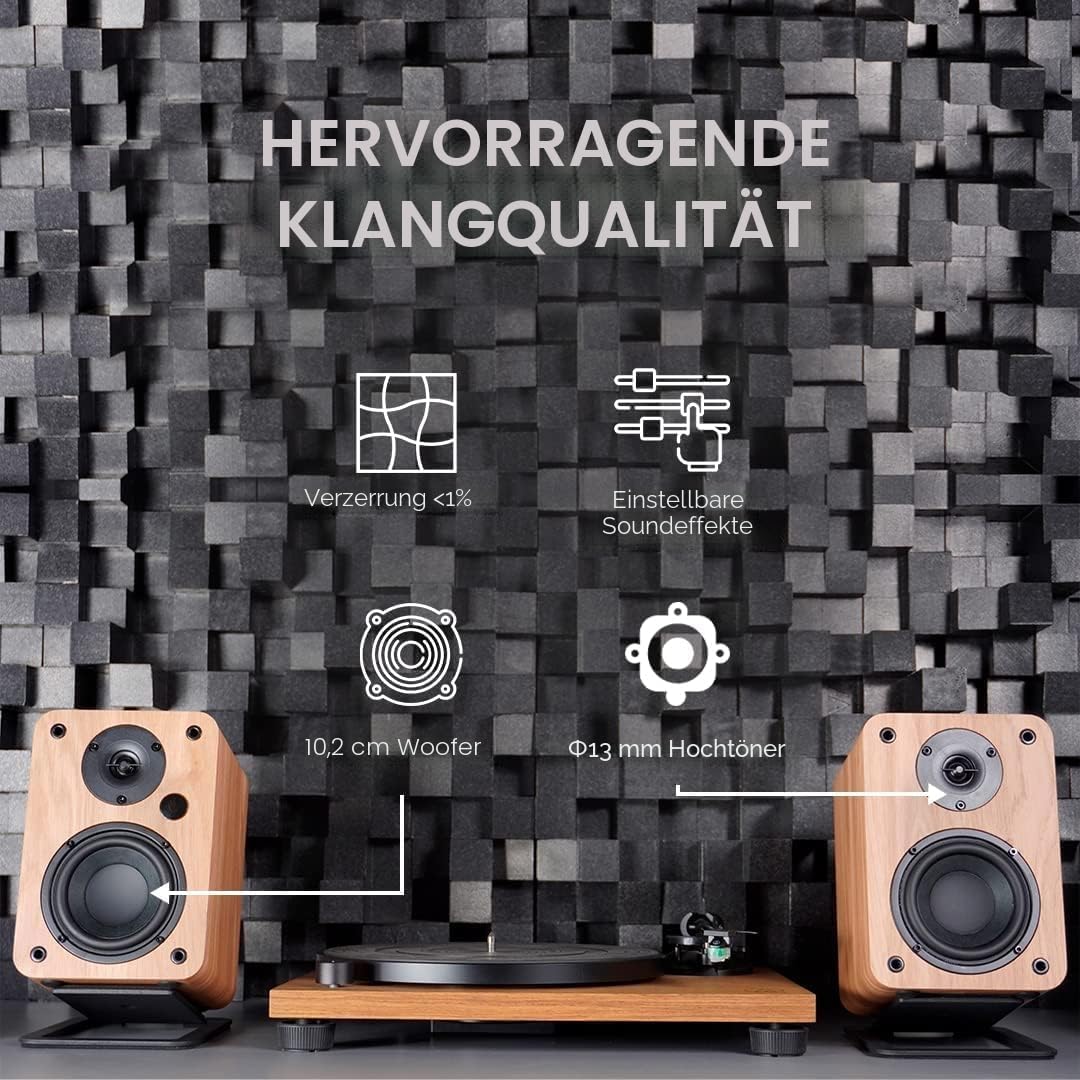 VULKKANO A4 ARC Aktivlautsprecher mit 4" Woofer, Bluetooth 5.0, HDMI ARC, Optica, RCA, USB, mit Subwoofer-Ausgang, Regallautsprecher mit elegantem Design, Braun