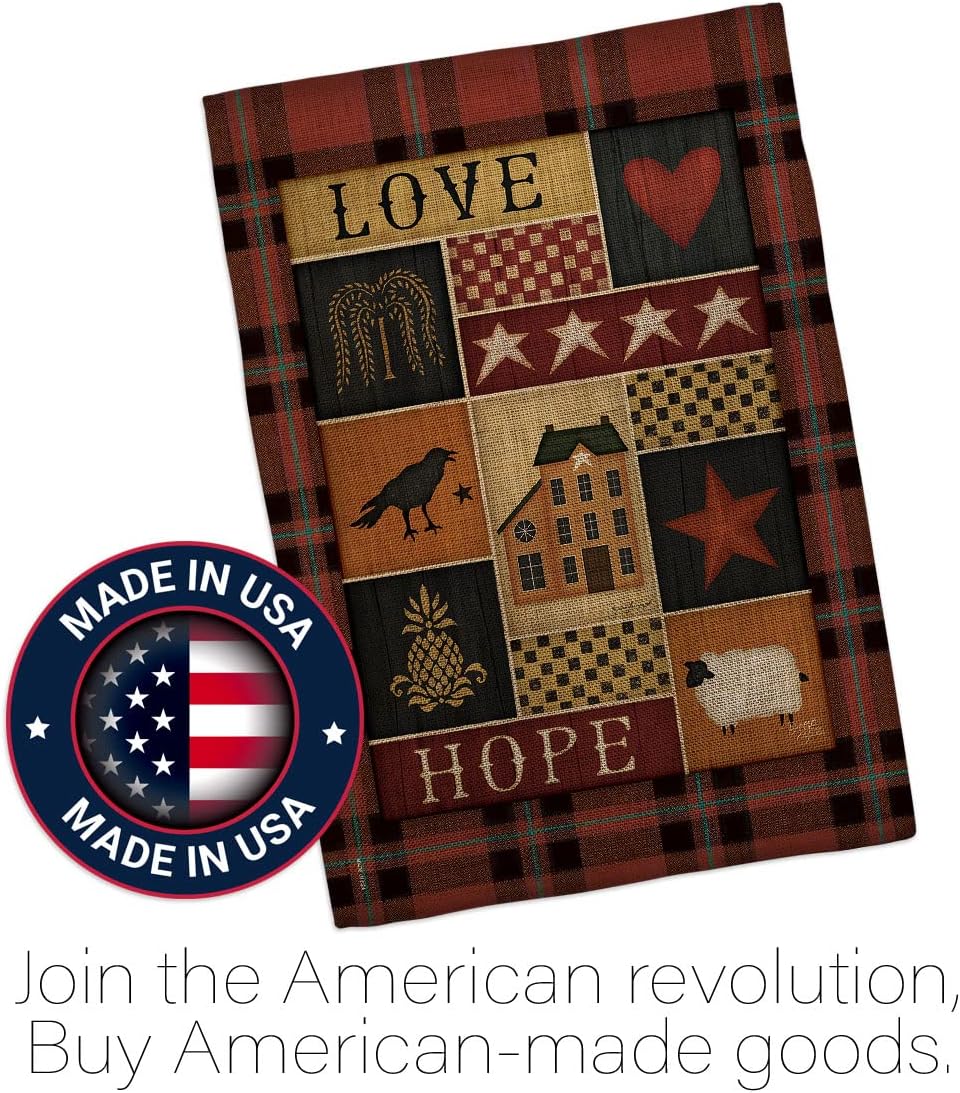 Breeze Decor Primitive Collage Love Hope Garden Flag Country Living Farm Western Barn American Rustic Cowboy Rural Ranch House Decoration Banner Small Yard Gift Double-Sided, Made in USA