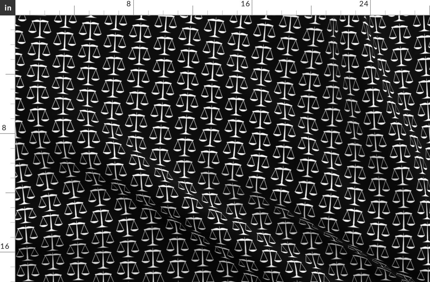 Spoonflower Fabric - White Scales Justice Black Law Courts Judge Printed on Polartec(R) Fleece Fabric by The Yard - Sewing Blankets Loungewear and No-Sew Projects