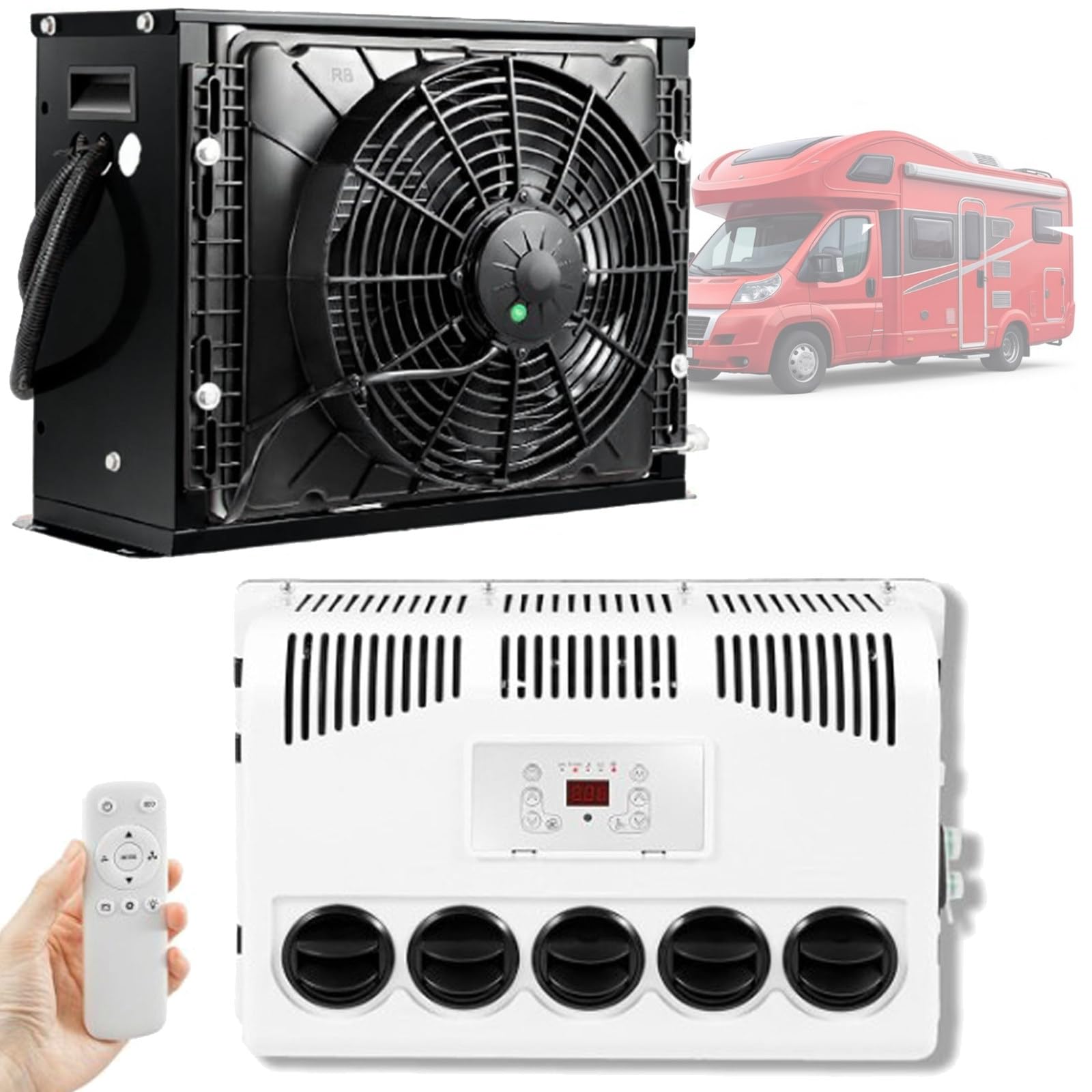 Quixnova 12V/24V Electric Split Air Conditioners for Rvs, Trucks, Construction Vehicles, Excavators, Harvesters, RV Truck Cab Air Conditioner Split Air Conditioner - Remote Control Black-24V