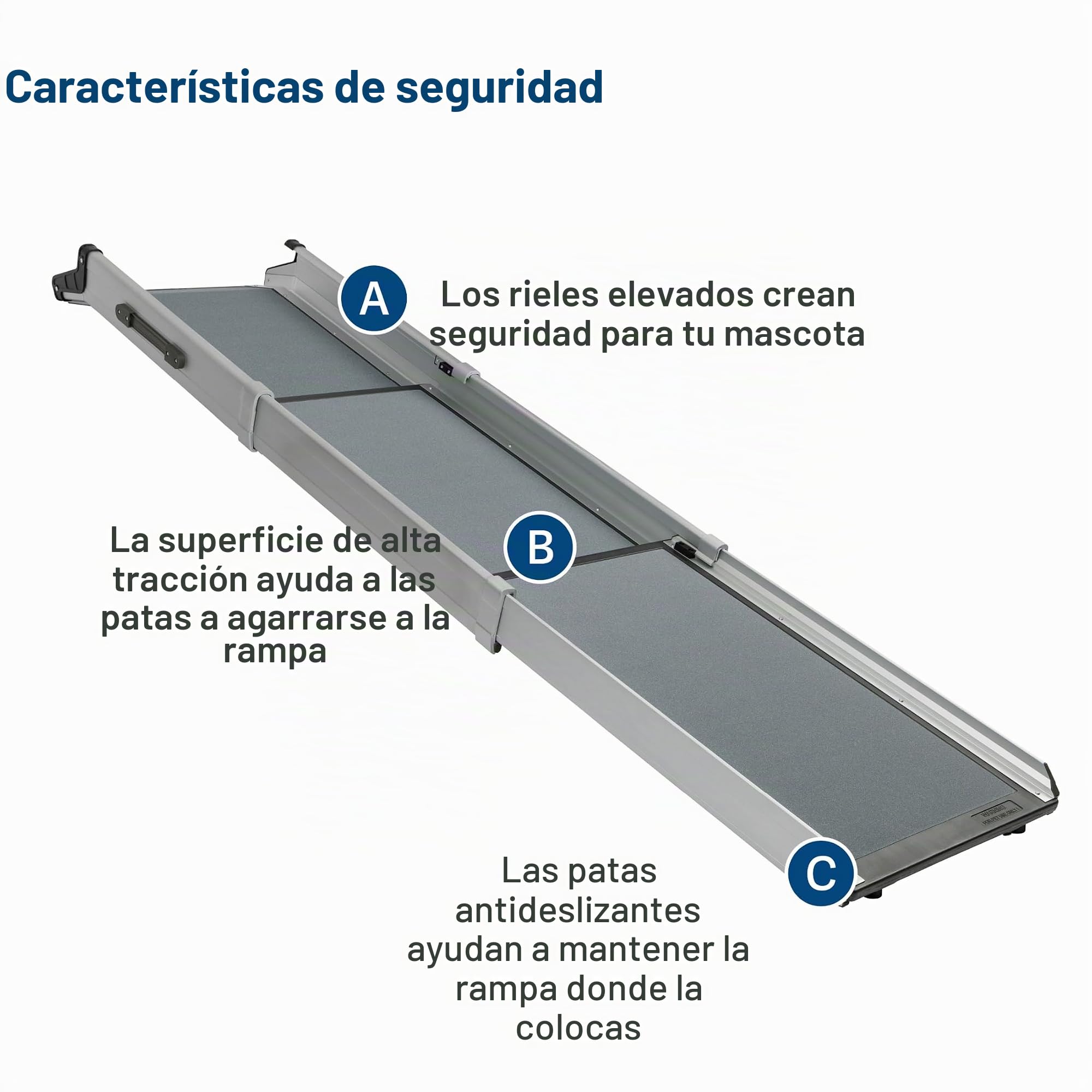 PetSafe Rampa telescópica Happy Ride, Ligera y transportable para Mascotas, para automóviles Grandes, Marco de Aluminio Resistente, 99-183 cm de Largo, Soporta hasta 181 kg