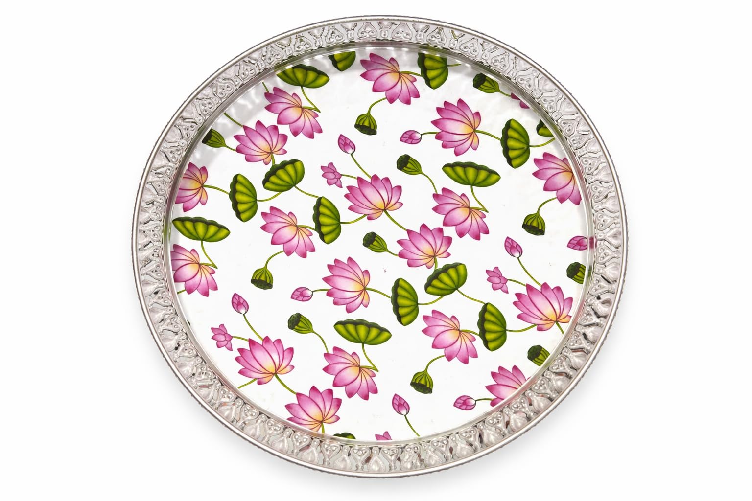 Handcrafted German Silver Pichwai Tray - Peacock Design -11