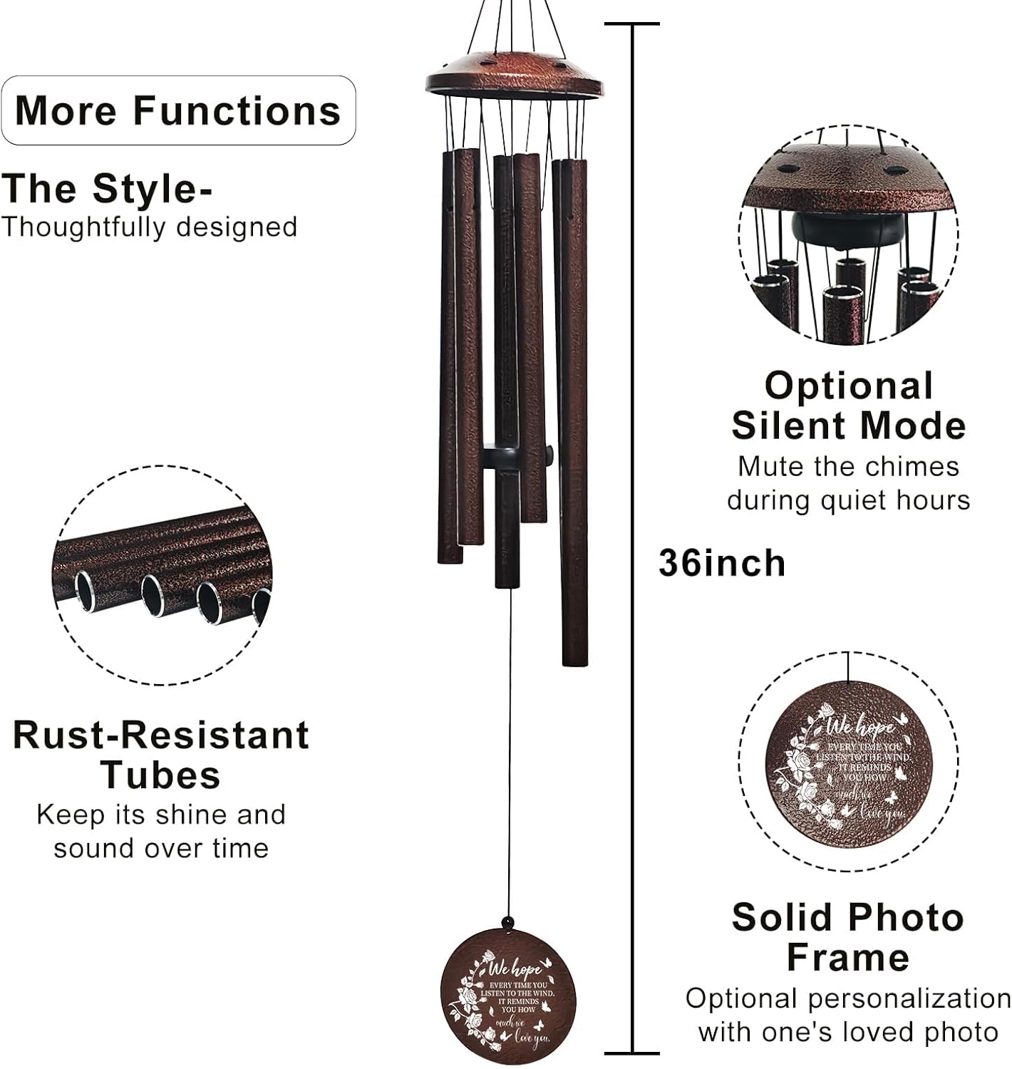 Memorial Wind Chimes for Loss of Loved One - 36'' Outside Sympathy Wind Chimes Gifts for Loss of Loved One, Windchimes in Memory of Loved One, Home Outdoor Garden Porch Patio Decor