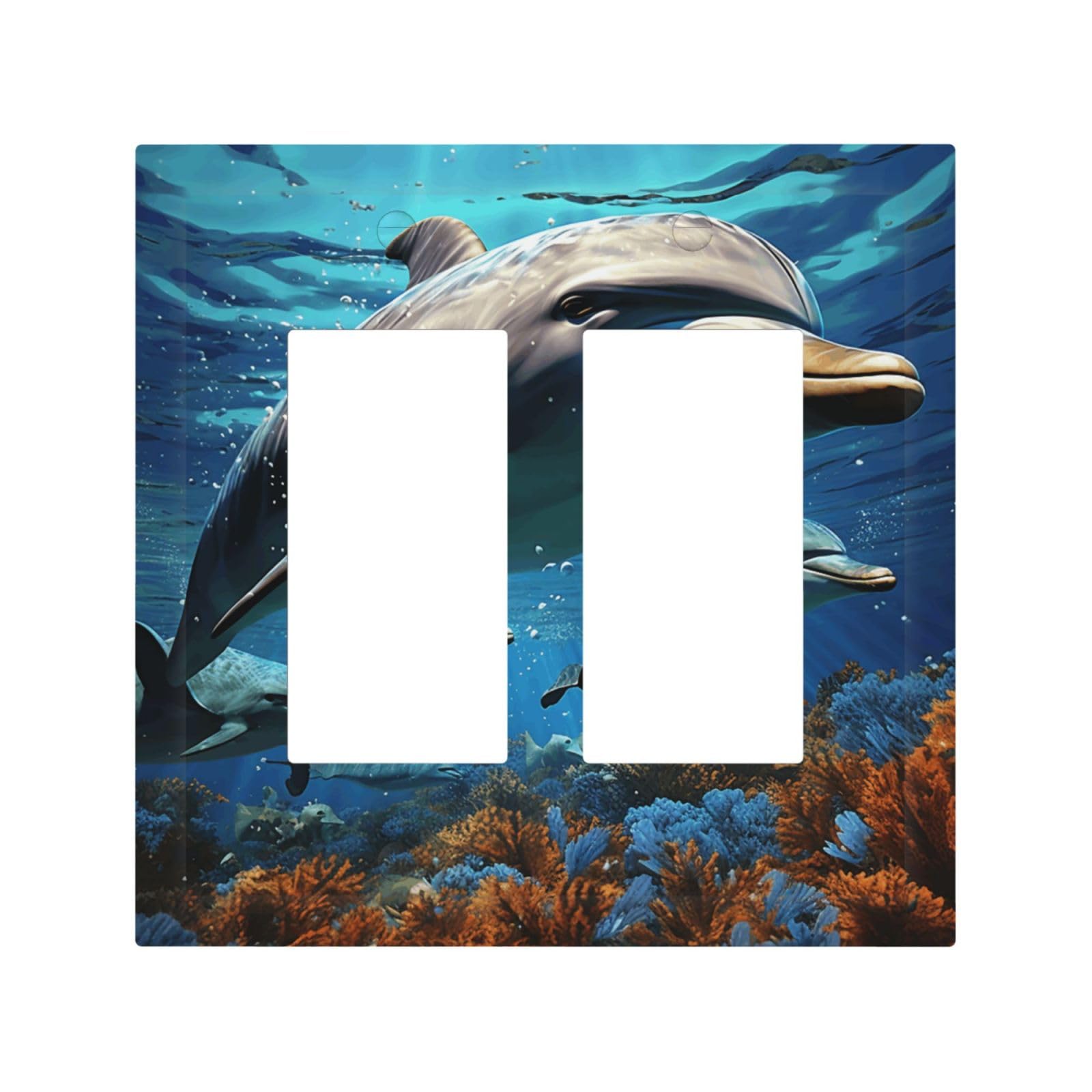 2-Gang Decorator Wall Plate Dolphins Light Switch Cover Double Toggle Receptacle Wall Plate Mid Size 4.9" x 5" Wallplate Unbreakable Polycarbonate Outlet Faceplates Covers