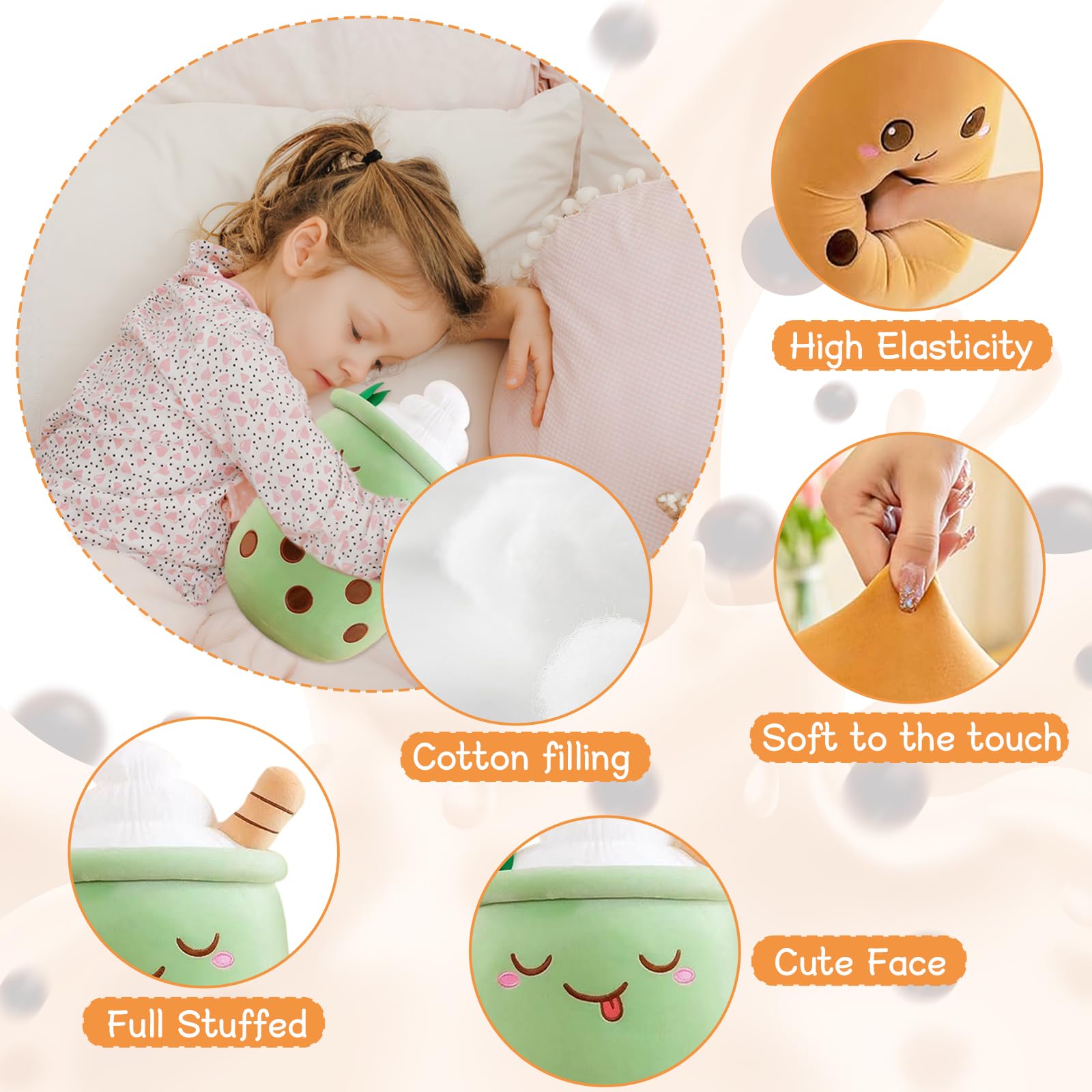 Bubble Tea Peluche, 35cm Cuscino Morbido a Forma di Tazza Boba, Peluche Kawaii per Decorazione Letto, Divano, Ufficio, Camera, Arredo Casa, Antistress per Adulti (Caffè)