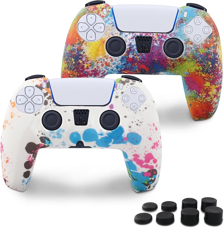PS5 Silicone Controller Skin 2 Pack Anti-Slip Silicone Protector Sleeve Cover Case for PlayStation 5 with 8 Thumb Grip Caps PS5 Controller Accessories Grip Cover, Colorful