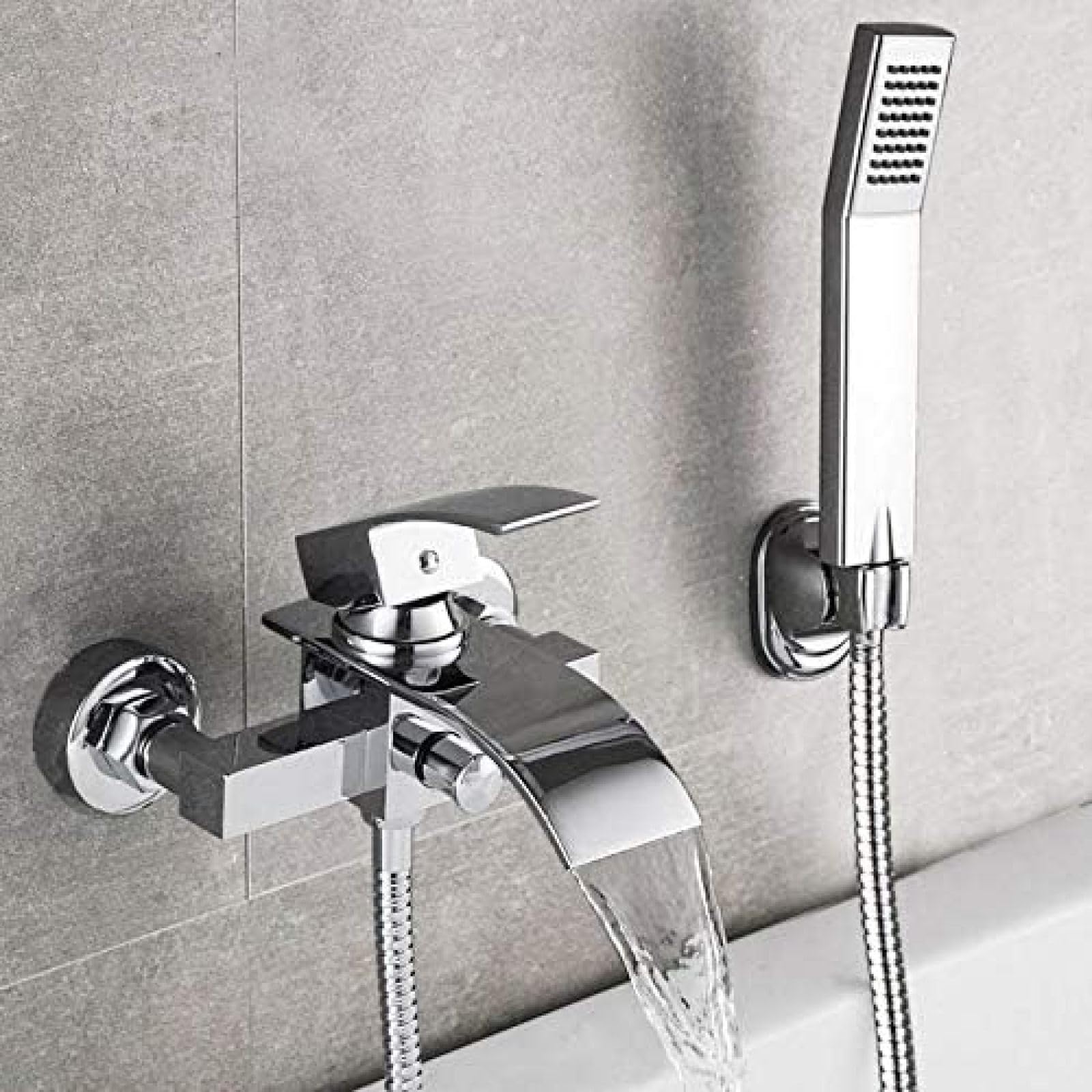 GLJTUO Bathtub Shower Set Wall Mounted Waterfall Bath Faucet, Bathroom Cold and Hot Mixer Taps Brass Chrome