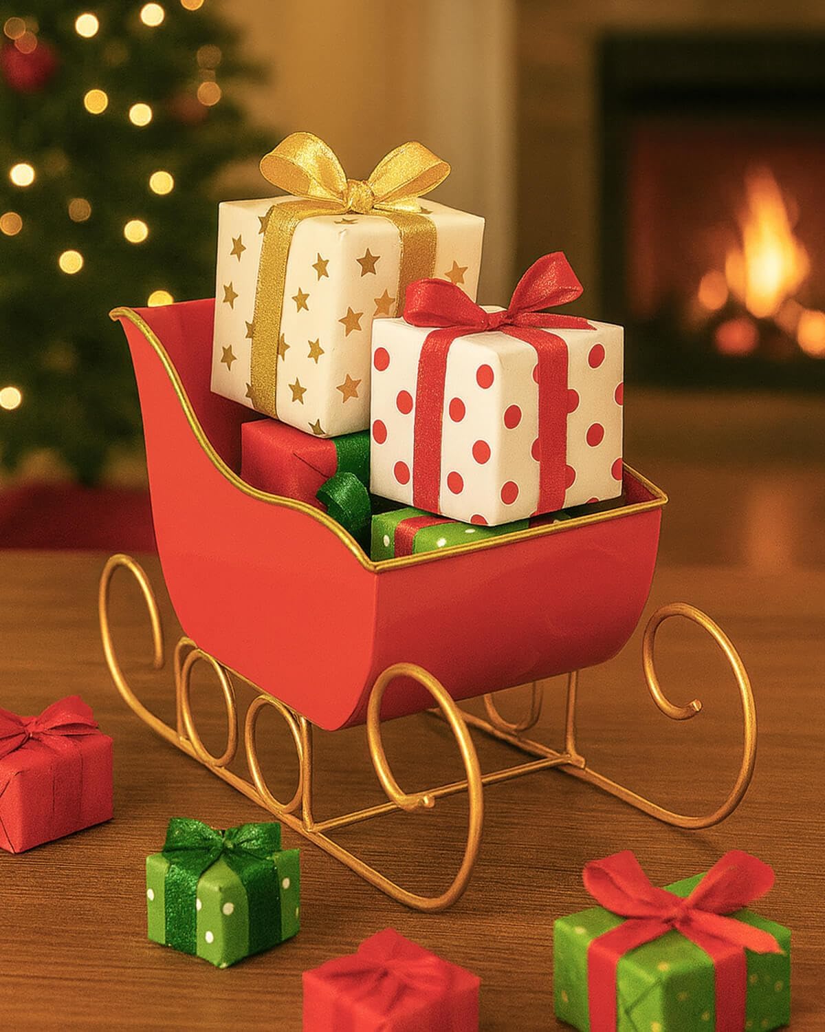 vensovo Christmas Galvanized Metal Red Sleigh Planter Decor - Rustic Farmhouse Xmas Tin Sleigh Centerpieces Ornaments for Gift Home Table Decoration