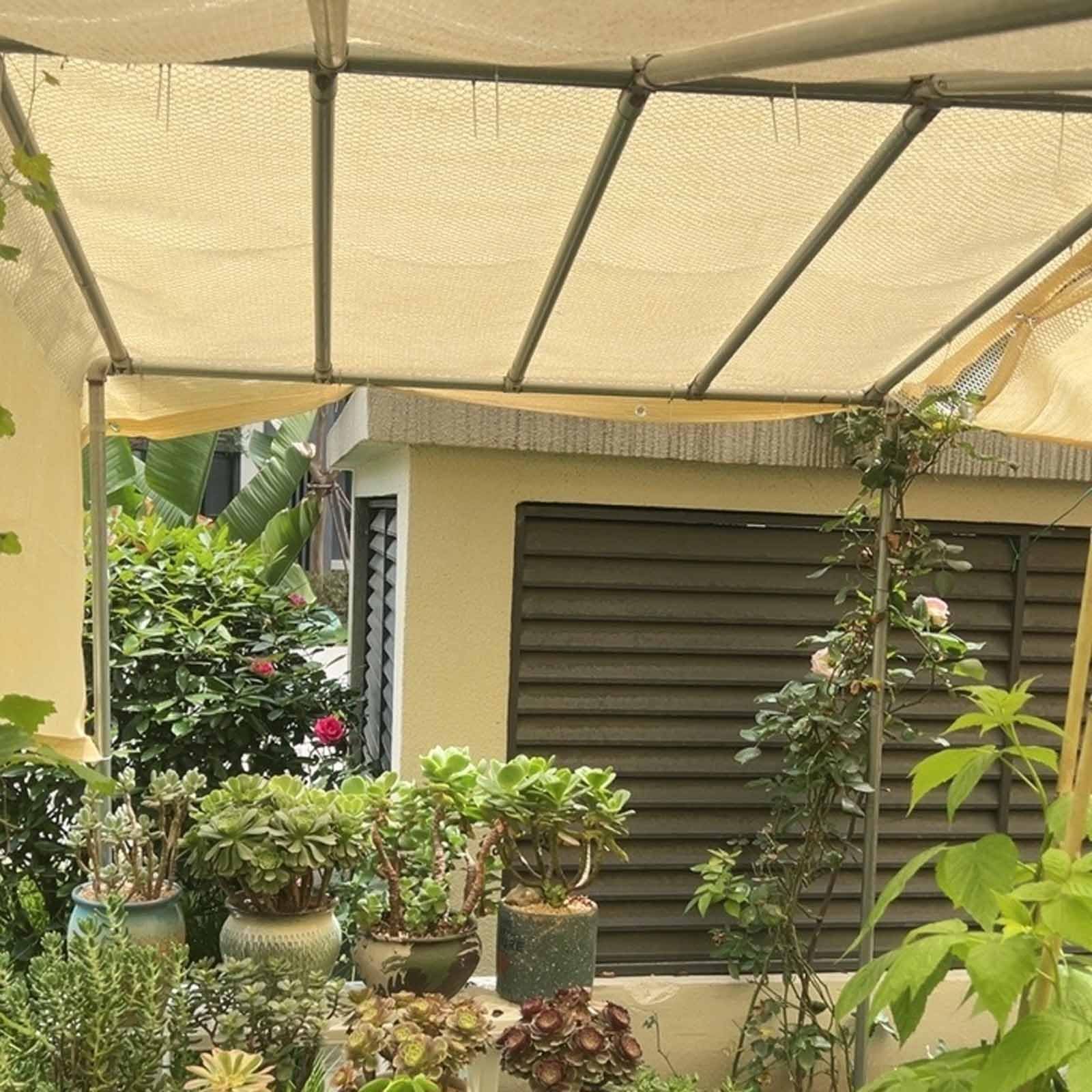 Malla de sombreo Transpirable al 90% para Invernadero y gallinero, Resistente a los Rayos UV, Color Beige, con Ojales, para Cultivo de hortalizas al Aire Libre (6,0 x 11,0 m / 19,7