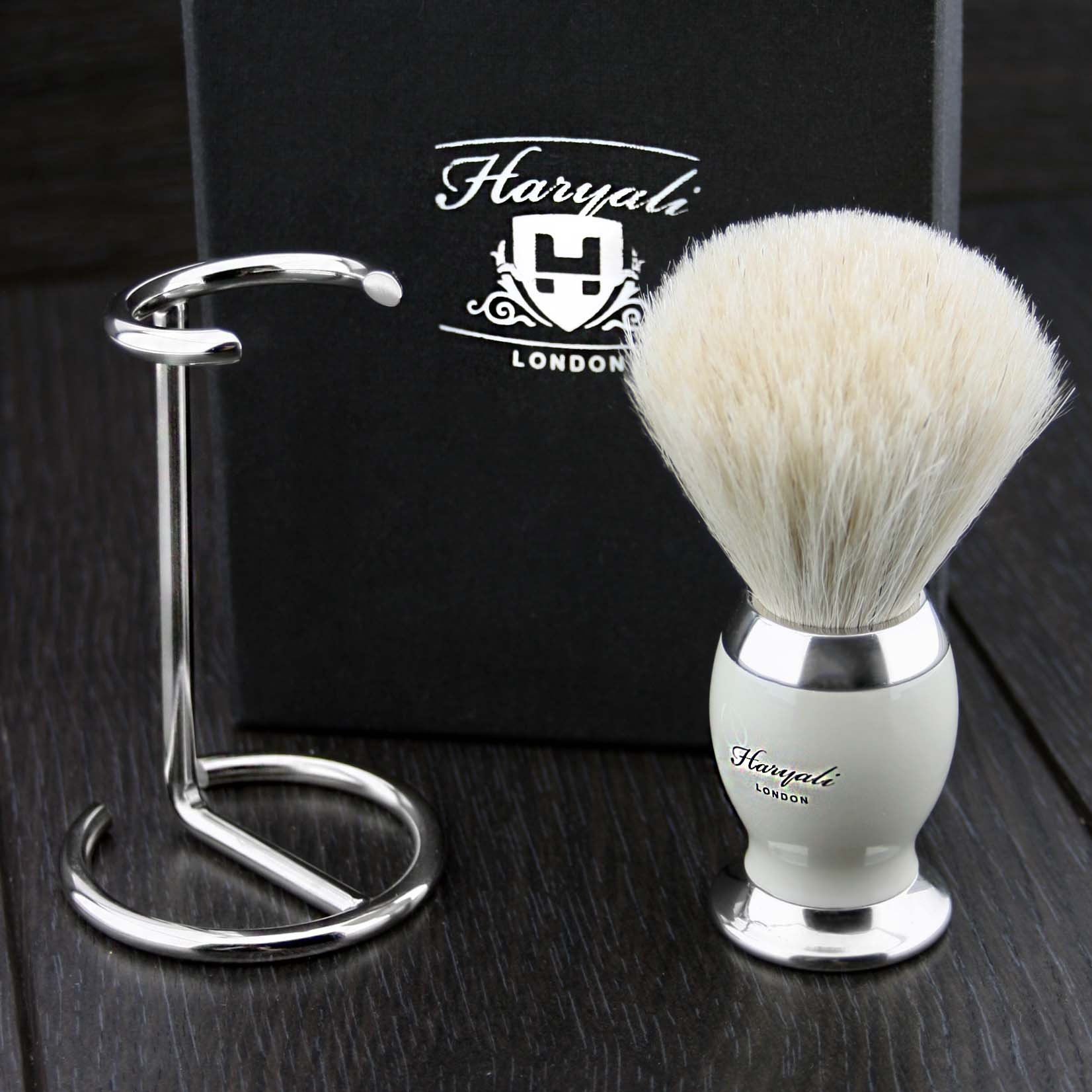 White Badger Hair& Metal Colour Mixed,Stainless Steel Brush Stand.