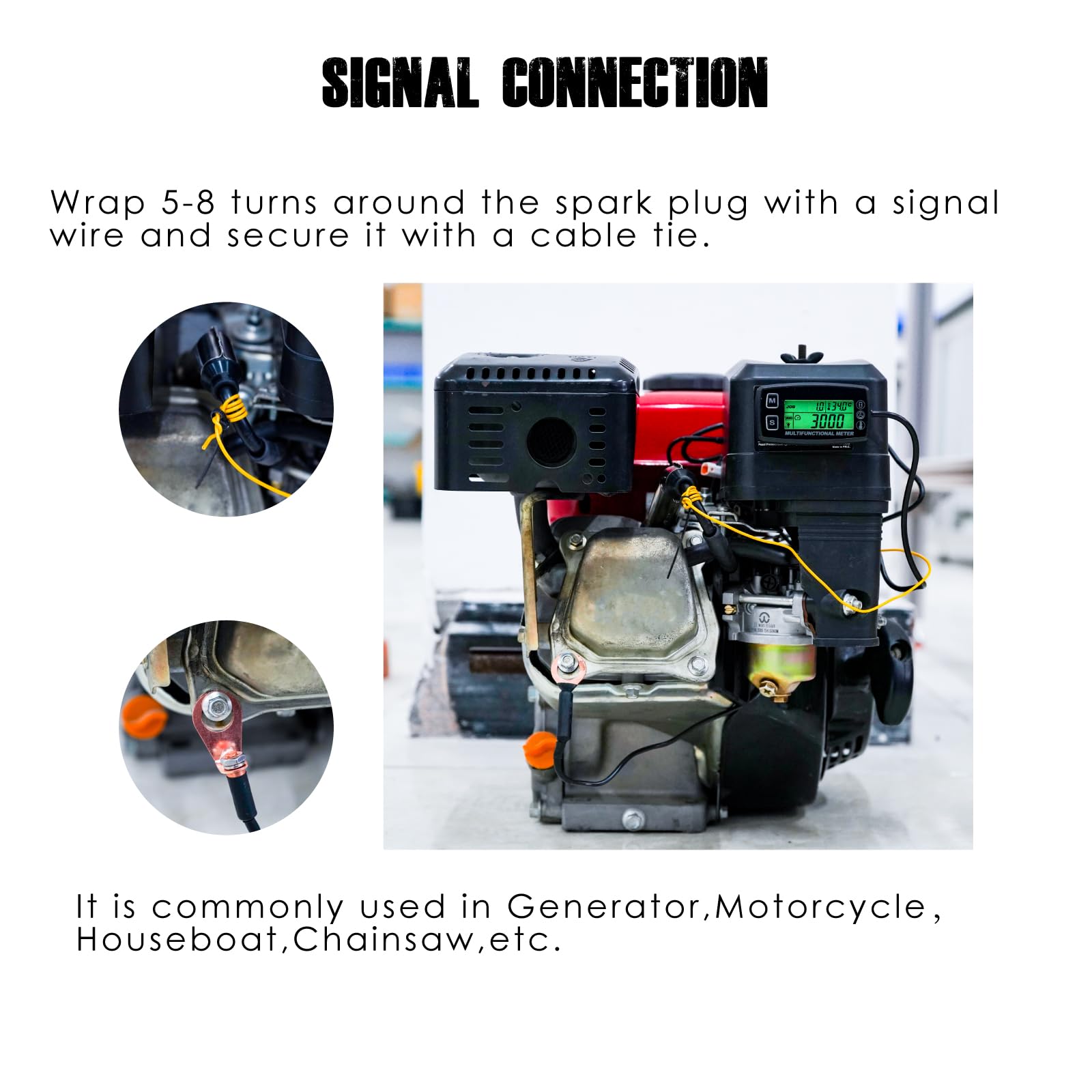 Medidor de temperatura del motor, medidor de horas digital, diseño impermeable, baterías reemplazables, diseñado para cortacésped, automóviles y cuatrimotos (TS002)