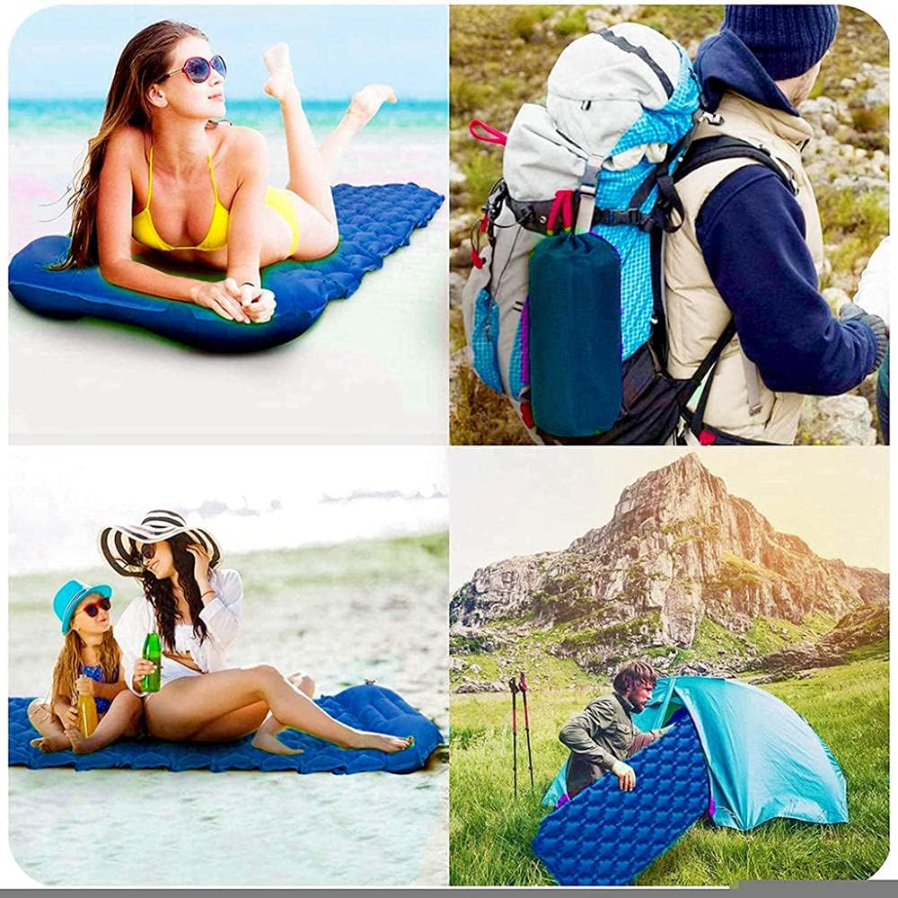 Self Inflating Double Camping Mat with Foot Pump, 2 People Ultralight Portable Camping Sleeping Mat with Pillow, Waterproof Folding Camp Roll Pad for Backpacking, Hiking, and Traveling
