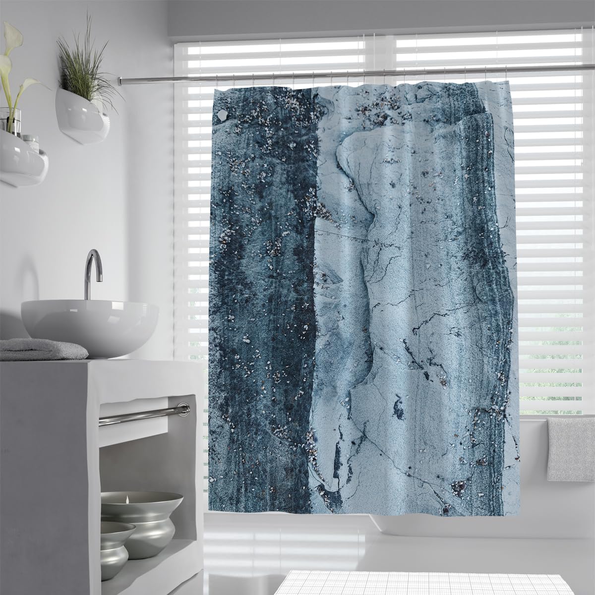 UIRINGART Rustic Shower Curtains W200xL240cm Slate Blue Grey Stone Mineral Crack Wall Pattern Mildew Mould Resistant Polyester Fabric Bathroom Wet Room Tub Accessories