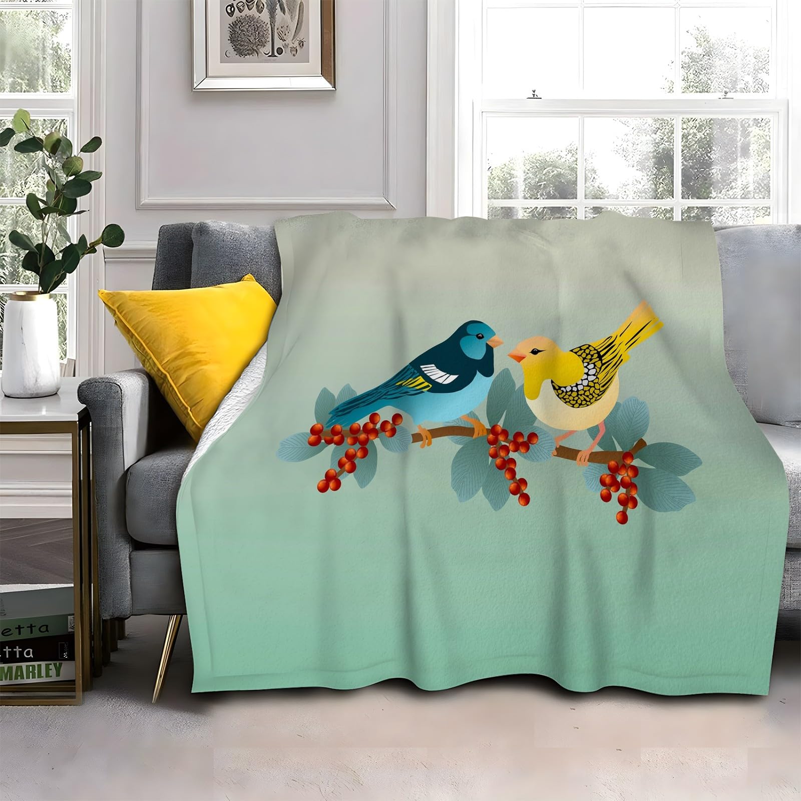 Koc z czerwonymi owocami kocyki dla ptaków koc na łóżko pojedyncze ciepło miękki koc na sofę flanelowy 180 x 200 cm na wszystkie pory roku