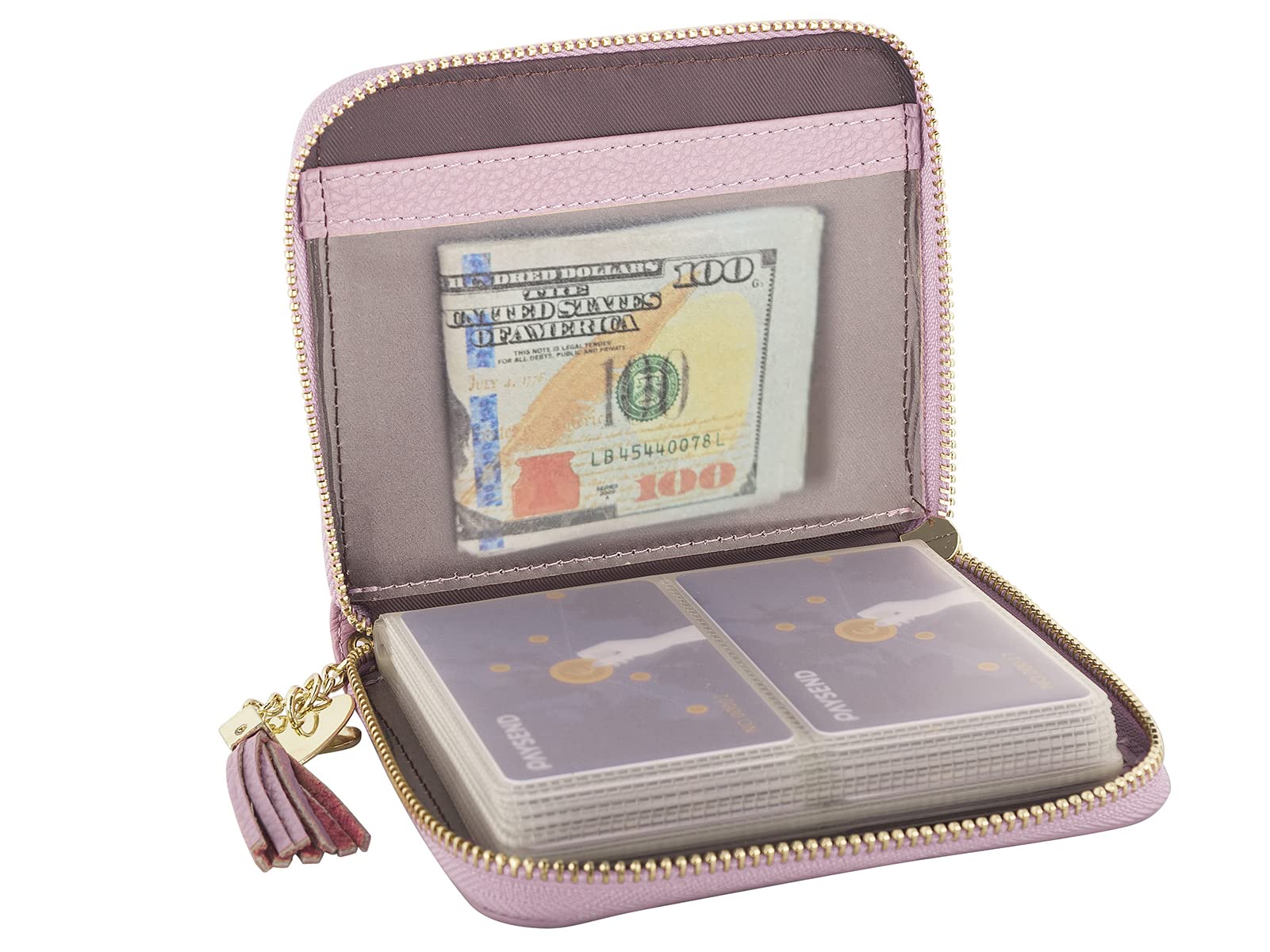 AGBIADDRFID Credit Card Holder Wallet, Leather Zipper Card Case Wallet for Women 40 Card Slots, purple