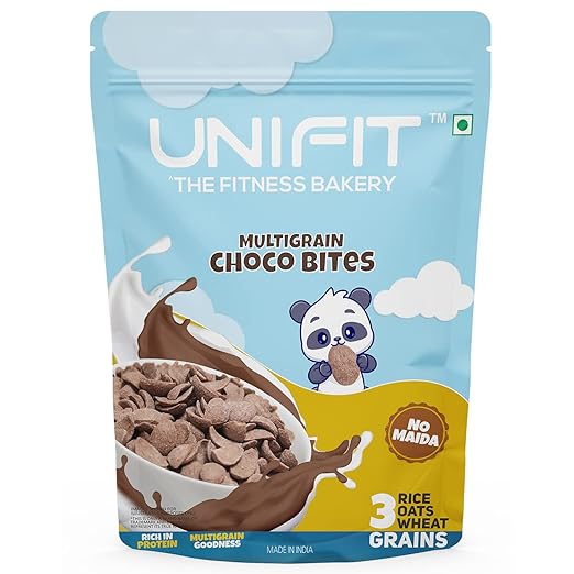 UNIFIT Multigrain Choco Bites Breakfast Cereals for Kids Rich in Protein Cereal Oats Instant & Crunchy Ready to Eat With Goodness of Wheat, Rice & Oats Grain -375g