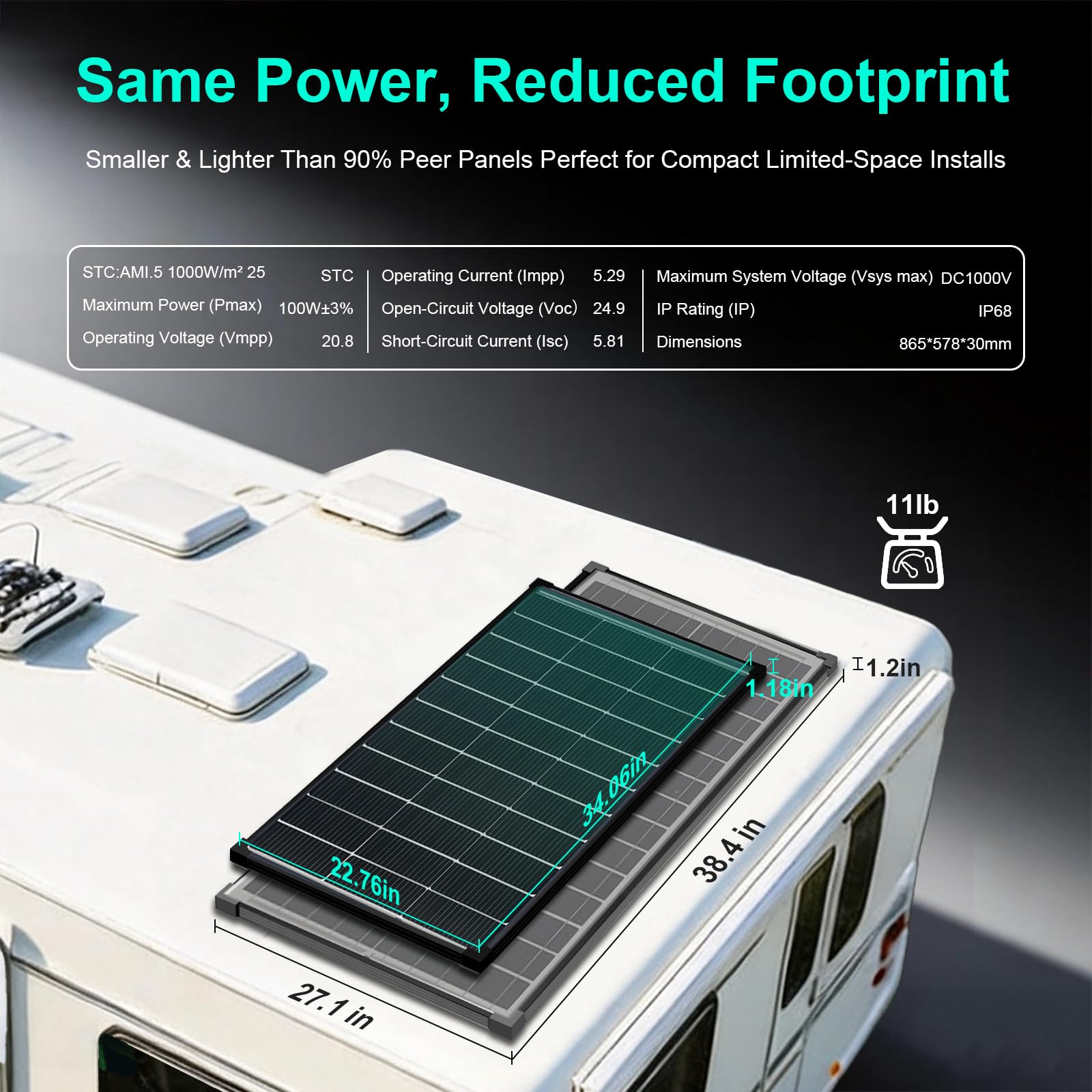 Pannelli solari 100W bifacciali 12V, tipo N 16BB 25% ad alta efficienza, A+ modulo fotovoltaico, caricabatterie di alimentazione per camper, cabine marine (865x578mm)