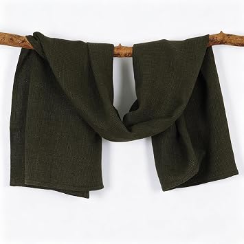100% Pure Linen Waffle Weave Bath Towel with Hanging Loop, Green