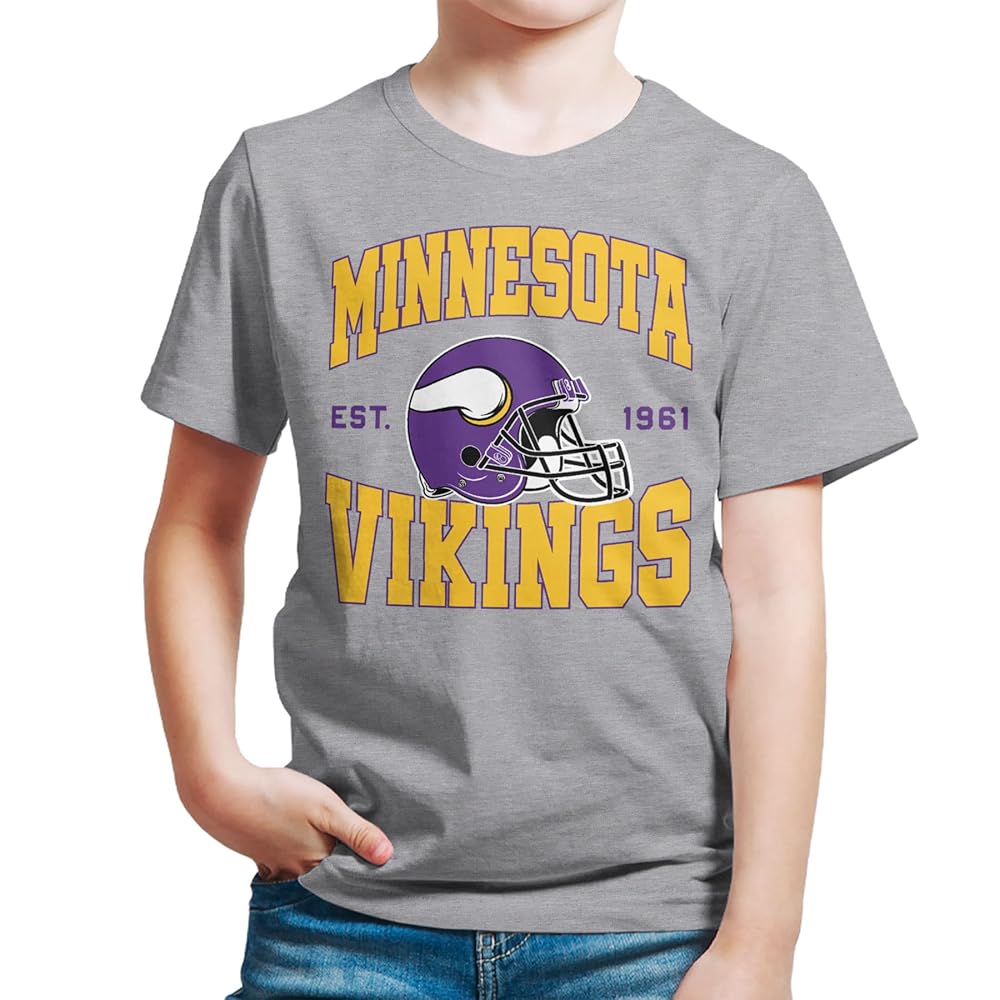 Junk Food Clothing x NFL - Minnesota Vikings - Team Helmet - Kids Short Sleeve T-Shirt for Boys and Girls - Size X-Large